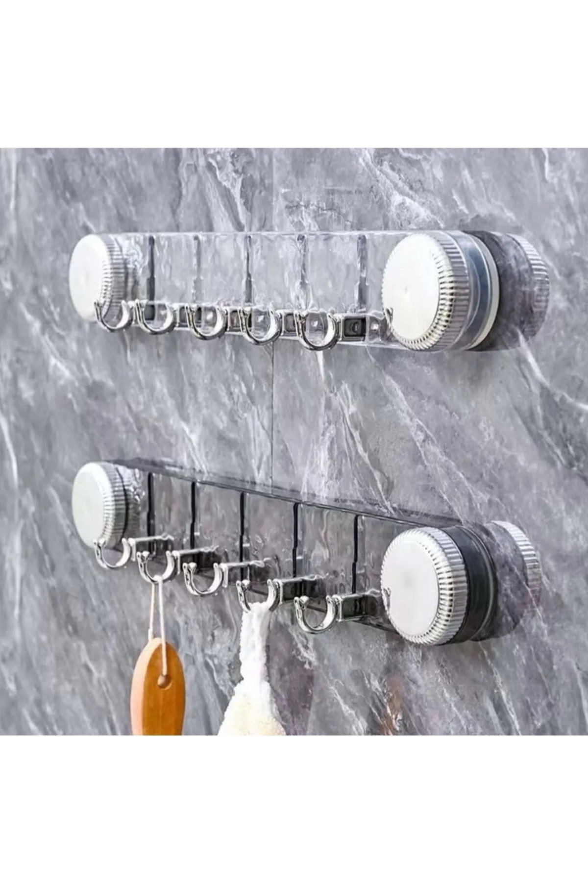 Şık Görünümlü Vakumlu ve Yapışkanlı Mutfak Banyo Askılığı Modern 5 Kancalı Vantuzlu Mutfak Askısı