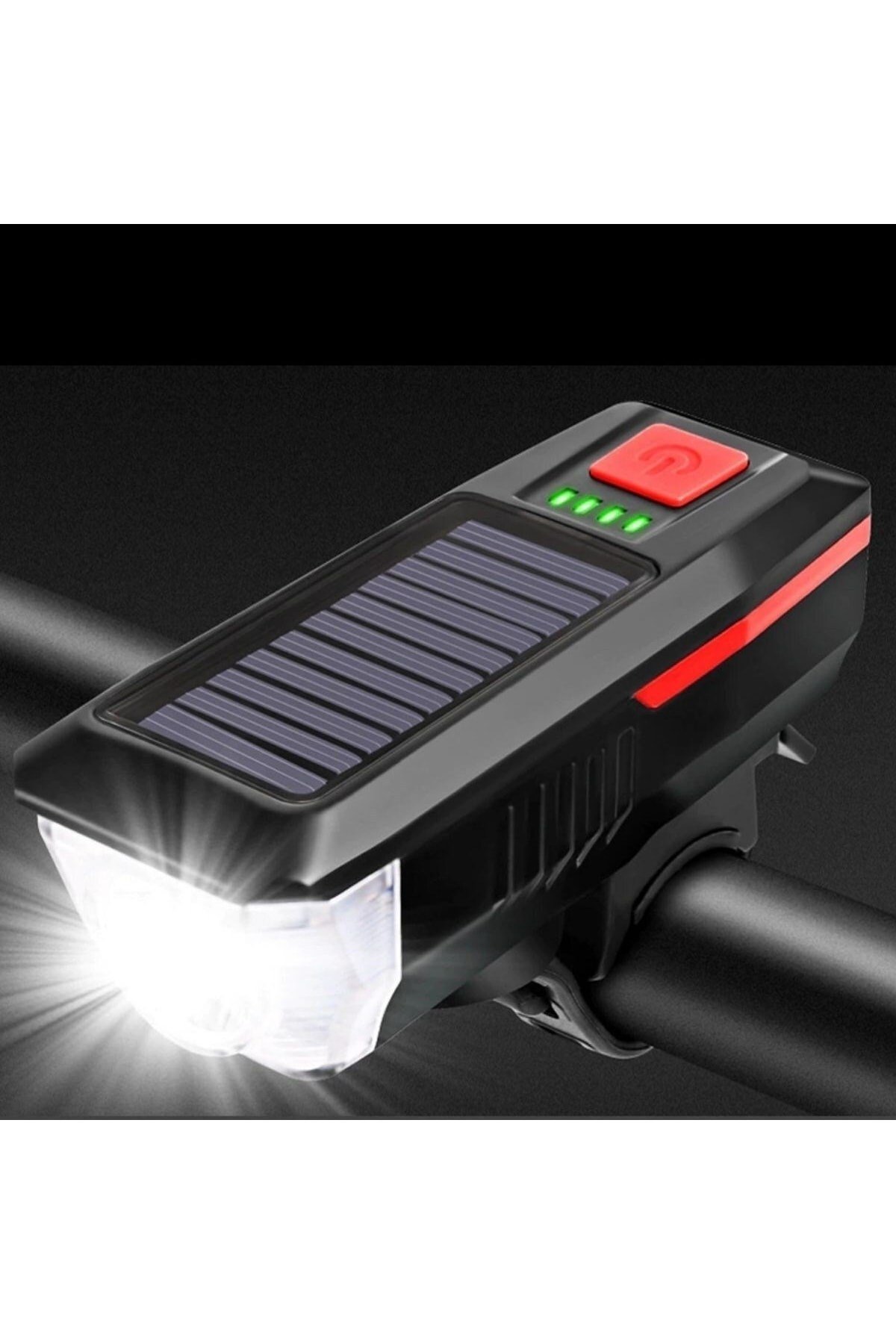 Solar Şarj Edilebilir Bisiklet Farı Feneri Kornalı Ve Su Geçirmez Usb Şarj Edilebilir Scooter Farı