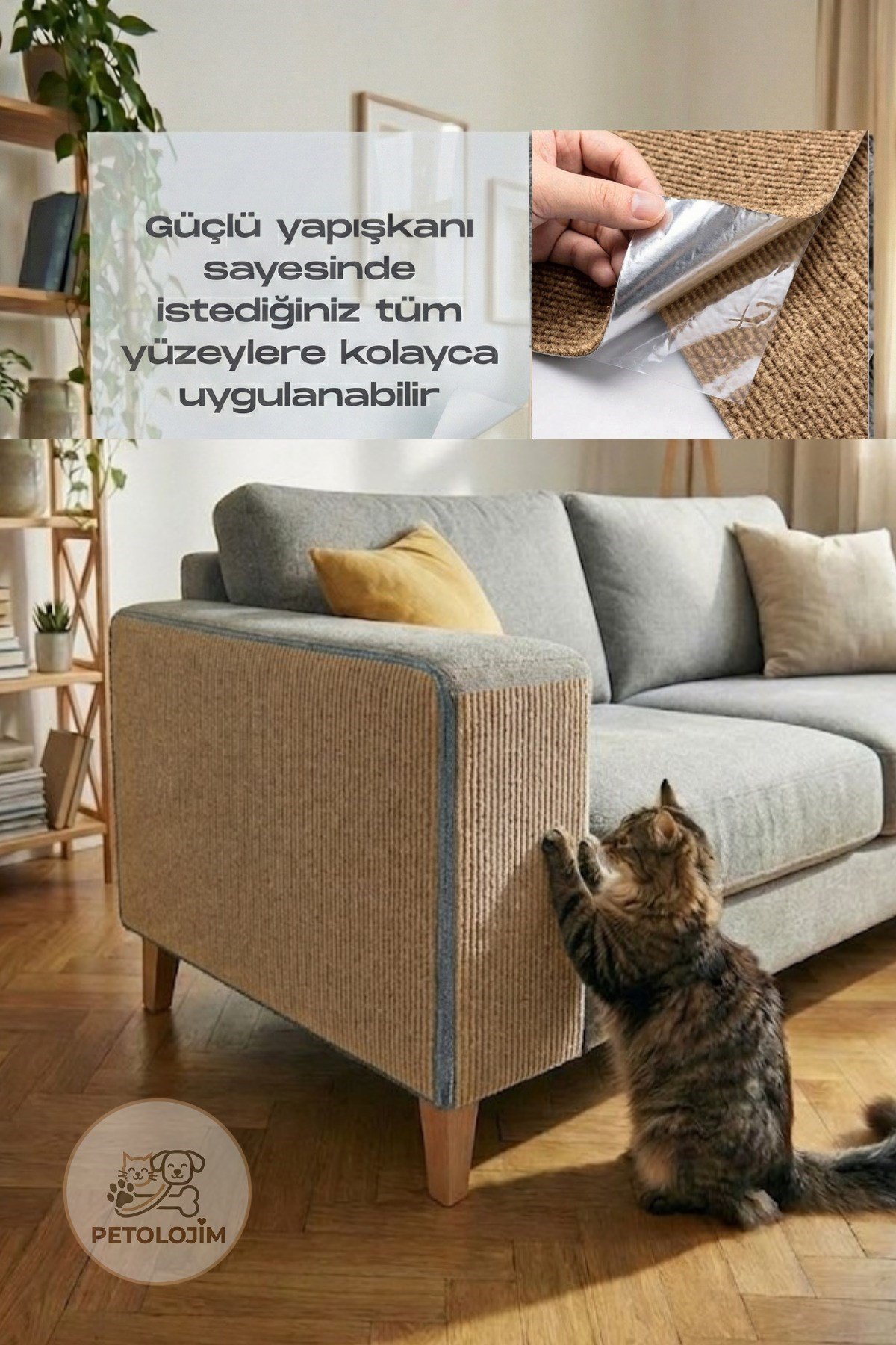 Yapışkanlı Kedi Tırmalama Halısı Koltuk ve Duvar Yapıştırma Tırmalama Halısı Renkli 100x30 cm