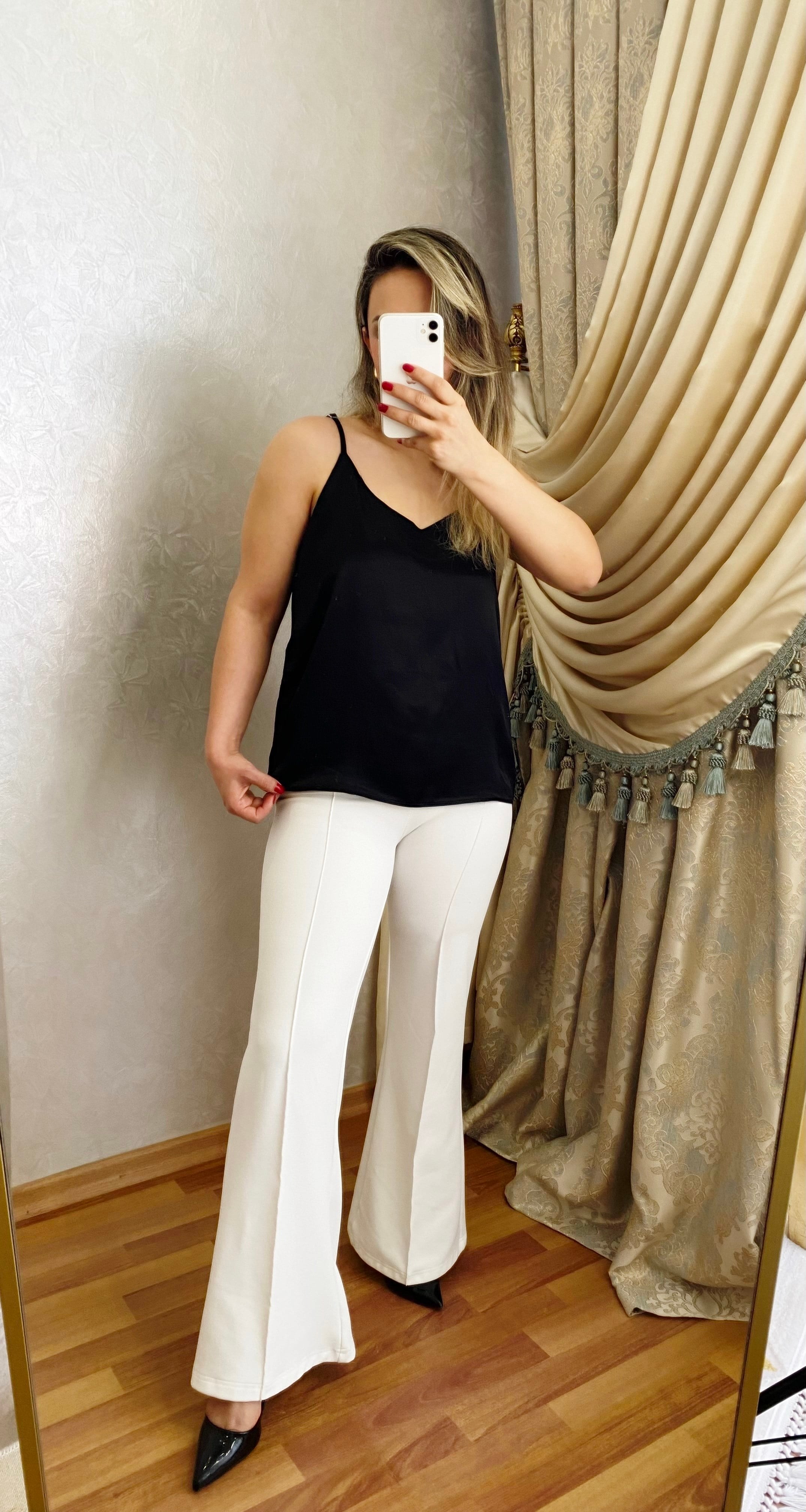ASKILI SATEN  SİYAH BLUZ