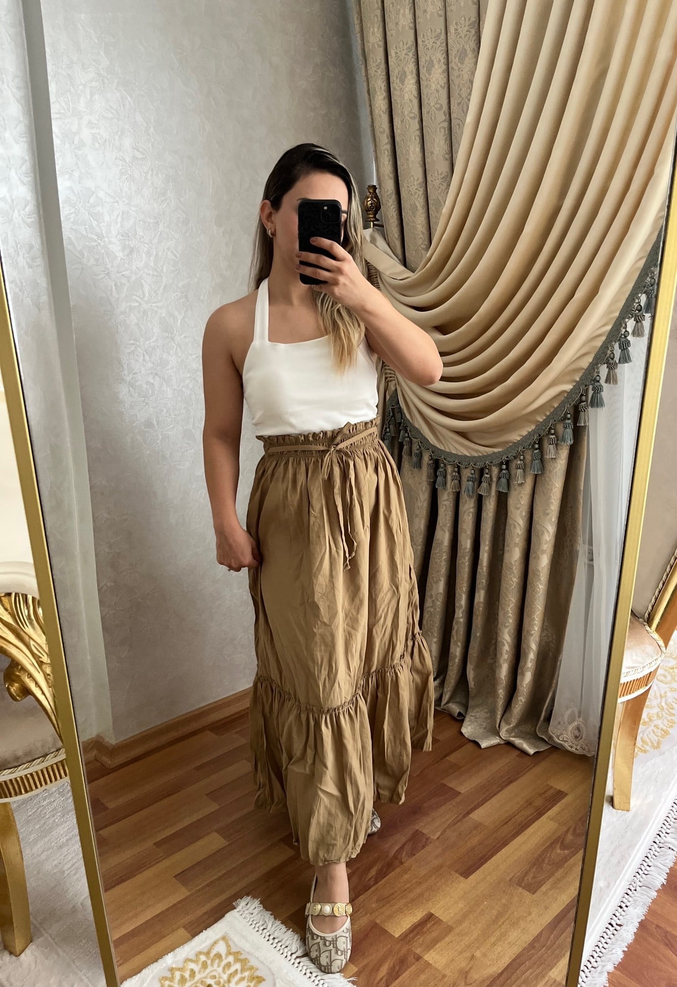 BELİ LASTİKLİ ÇAĞLA YEŞİLİ MAXİ BOY ETEK