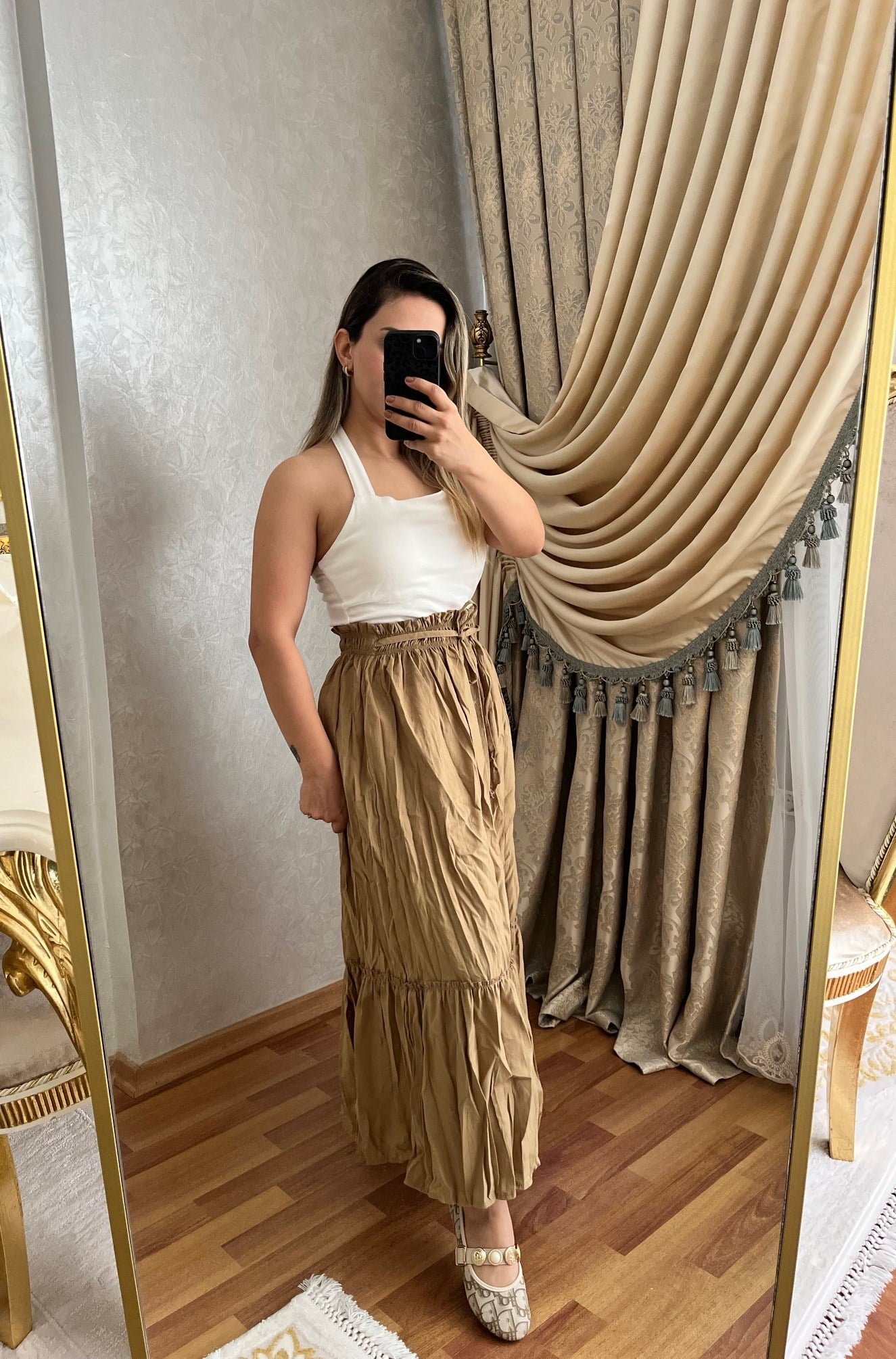 BELİ LASTİKLİ ÇAĞLA YEŞİLİ MAXİ BOY ETEK