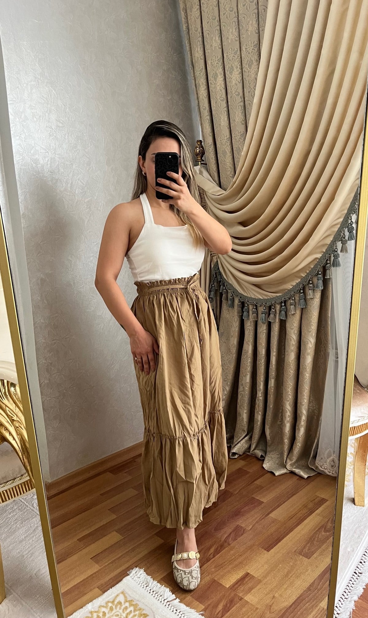 BELİ LASTİKLİ ÇAĞLA YEŞİLİ MAXİ BOY ETEK