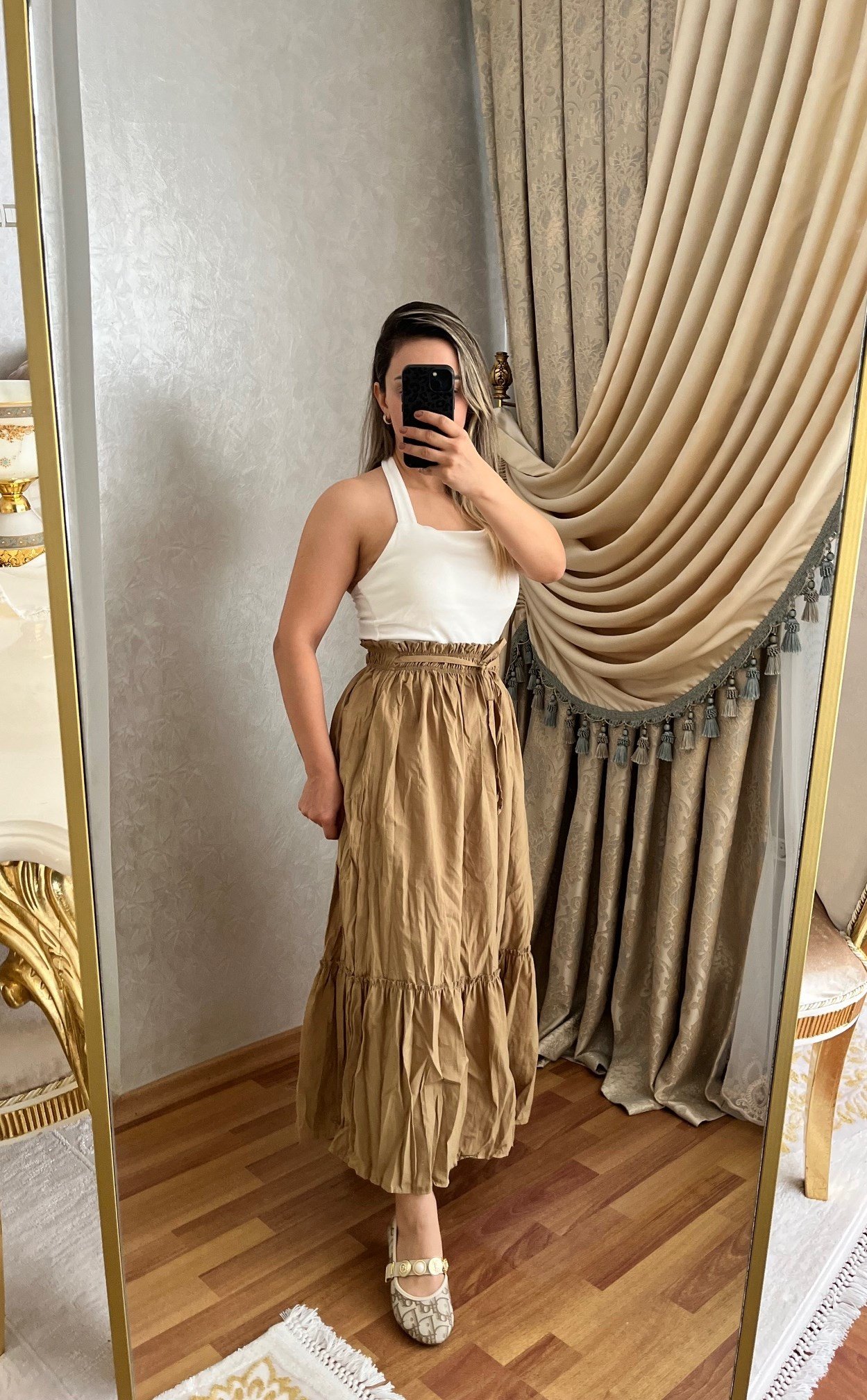 BELİ LASTİKLİ ÇAĞLA YEŞİLİ MAXİ BOY ETEK