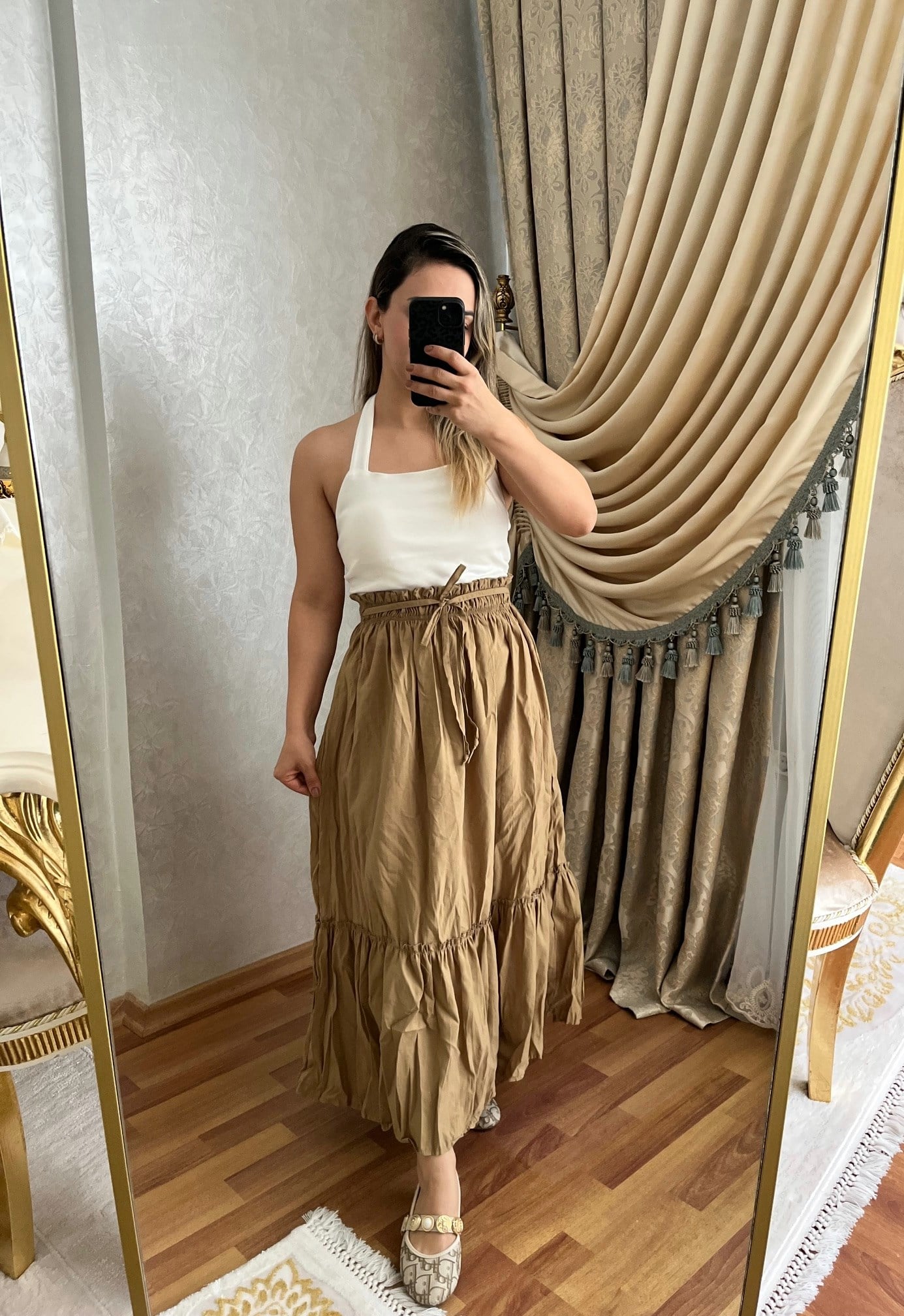 BELİ LASTİKLİ ÇAĞLA YEŞİLİ MAXİ BOY ETEK