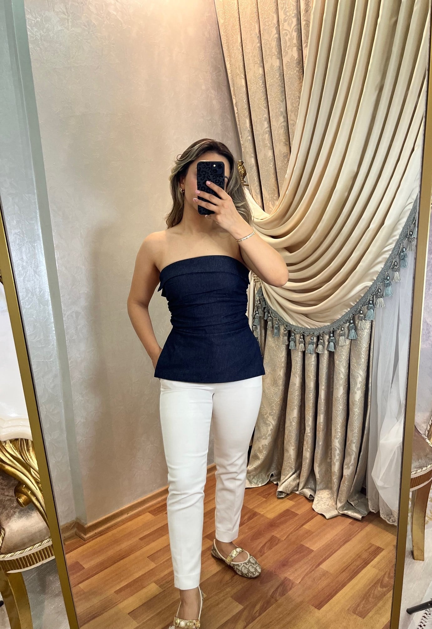 Denim Straplez Bluz