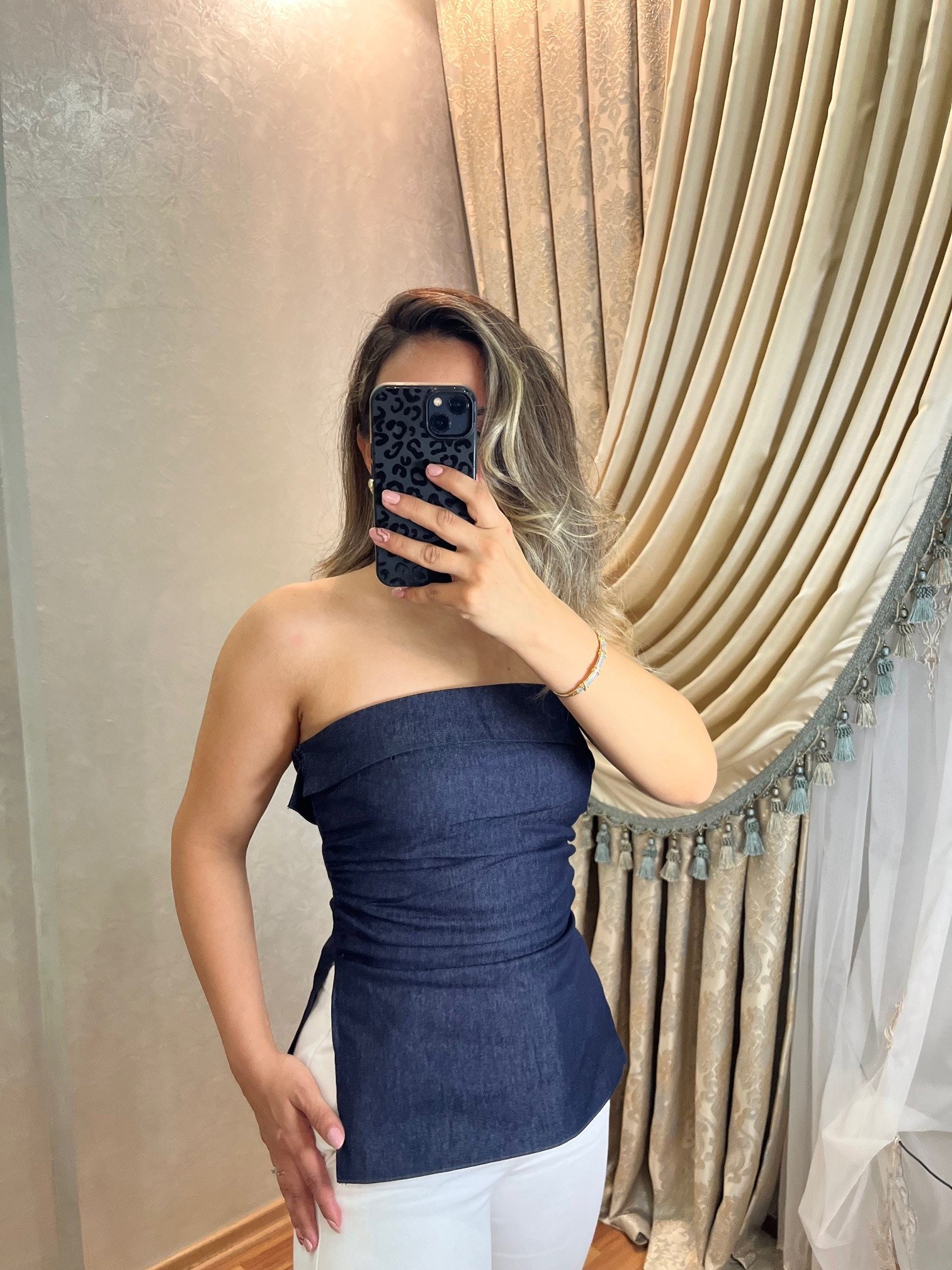 Denim Straplez Bluz