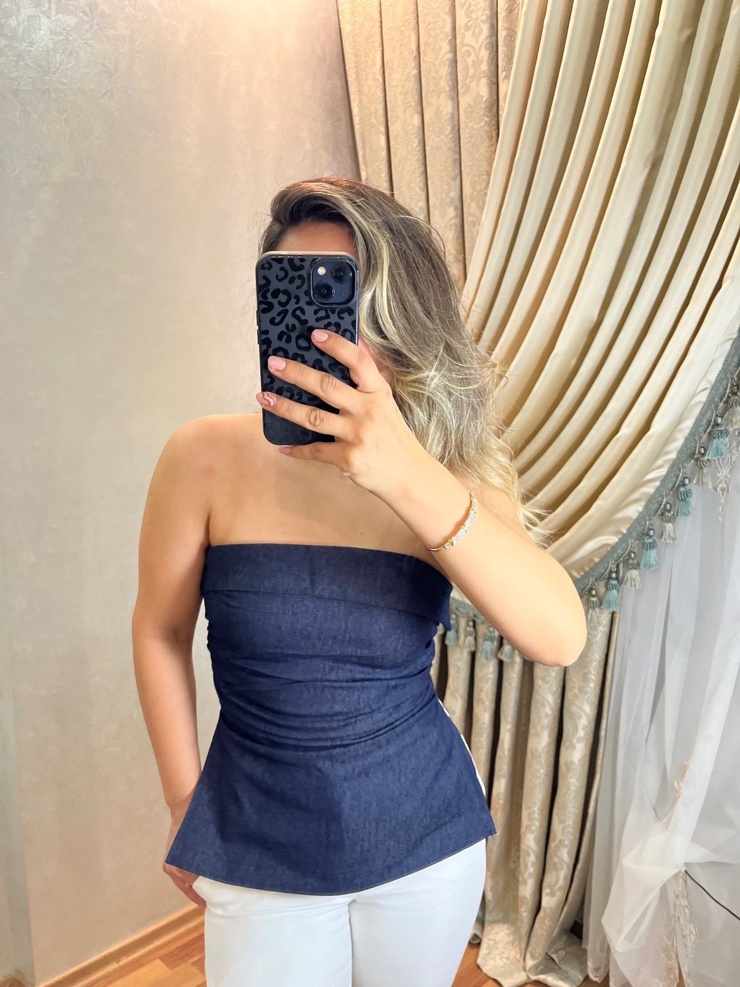 Denim Straplez Bluz