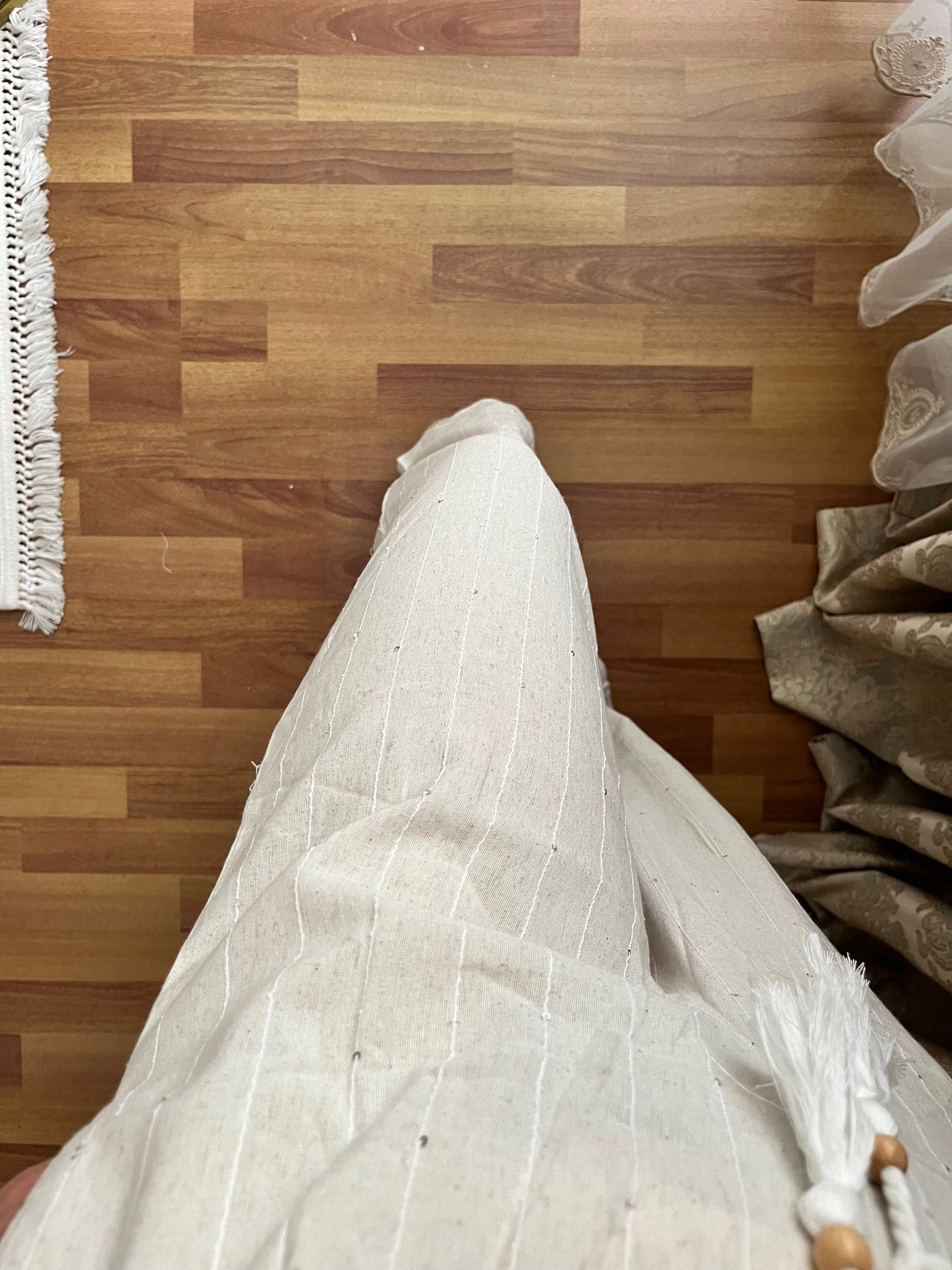 KETEN PANTOLON PUL DETAYLI GENİŞ PAÇA BELİ LASTİKLİ