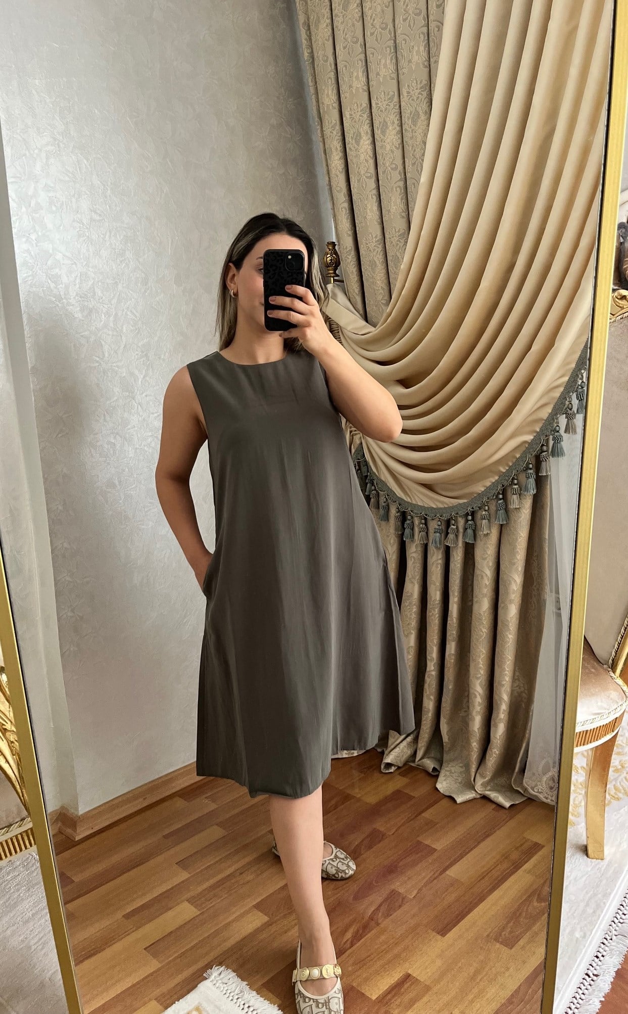 TENSEL KUMAŞ ELBİSE CEP DETAYLI MAXİ BOY