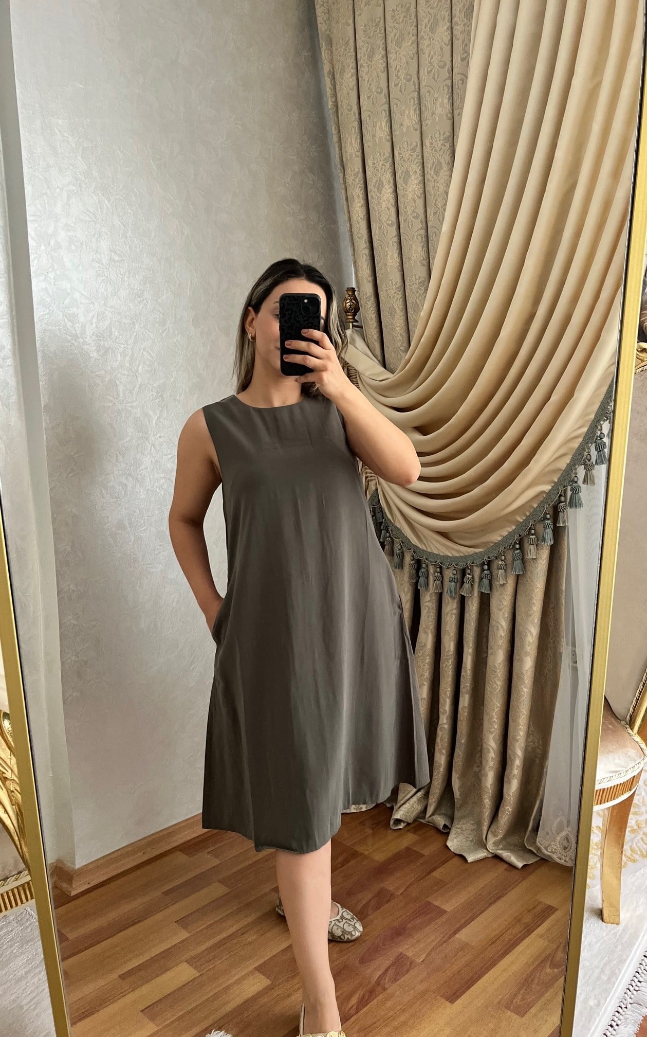 TENSEL KUMAŞ ELBİSE CEP DETAYLI MAXİ BOY