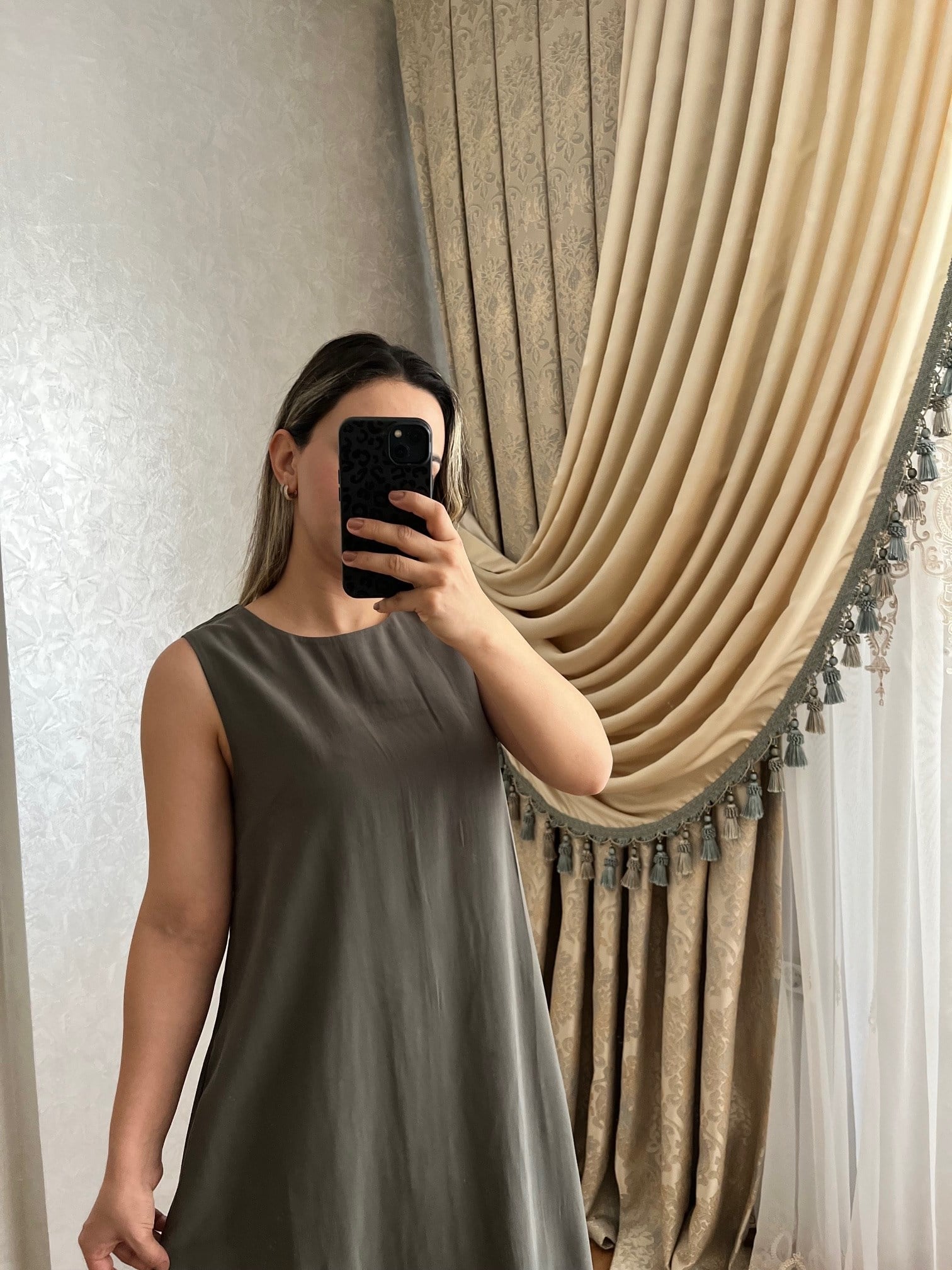 TENSEL KUMAŞ ELBİSE CEP DETAYLI MAXİ BOY