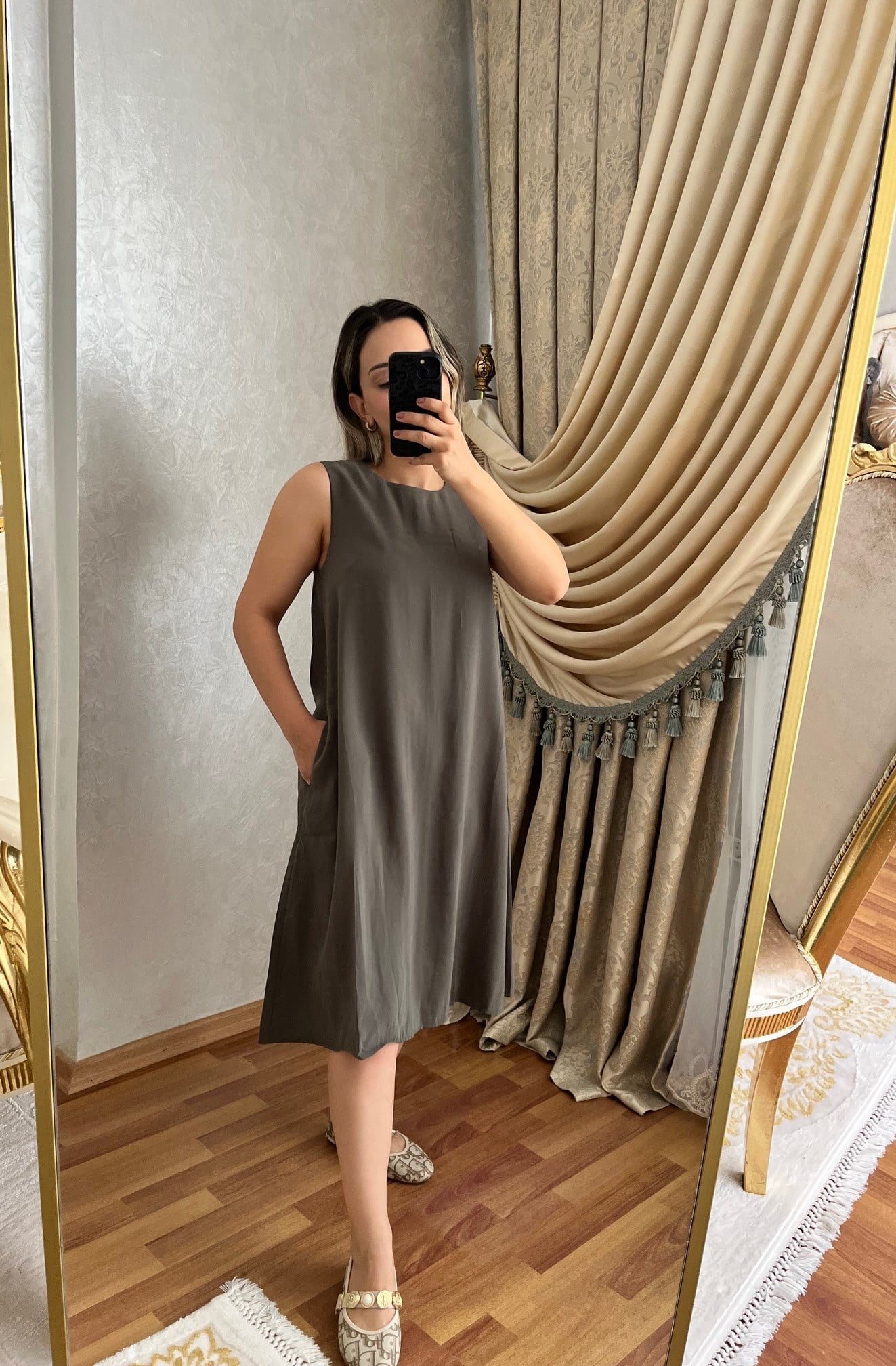 TENSEL KUMAŞ ELBİSE CEP DETAYLI MAXİ BOY