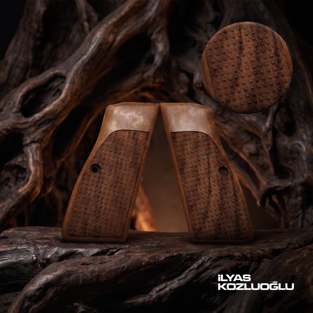 Browning MK3 Ceviz Kabza Yüzey Damla Desen İşlemeli Logosuz Kabza