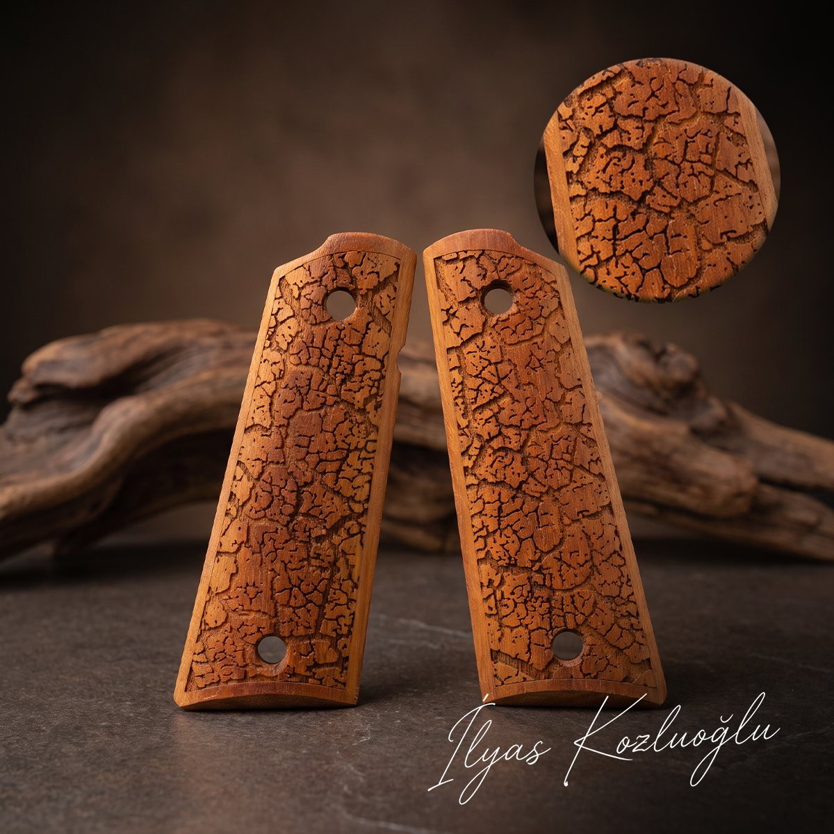 Colt 1911 Açık Ceviz Kabza Tam Yüzey Desenli Logosuz