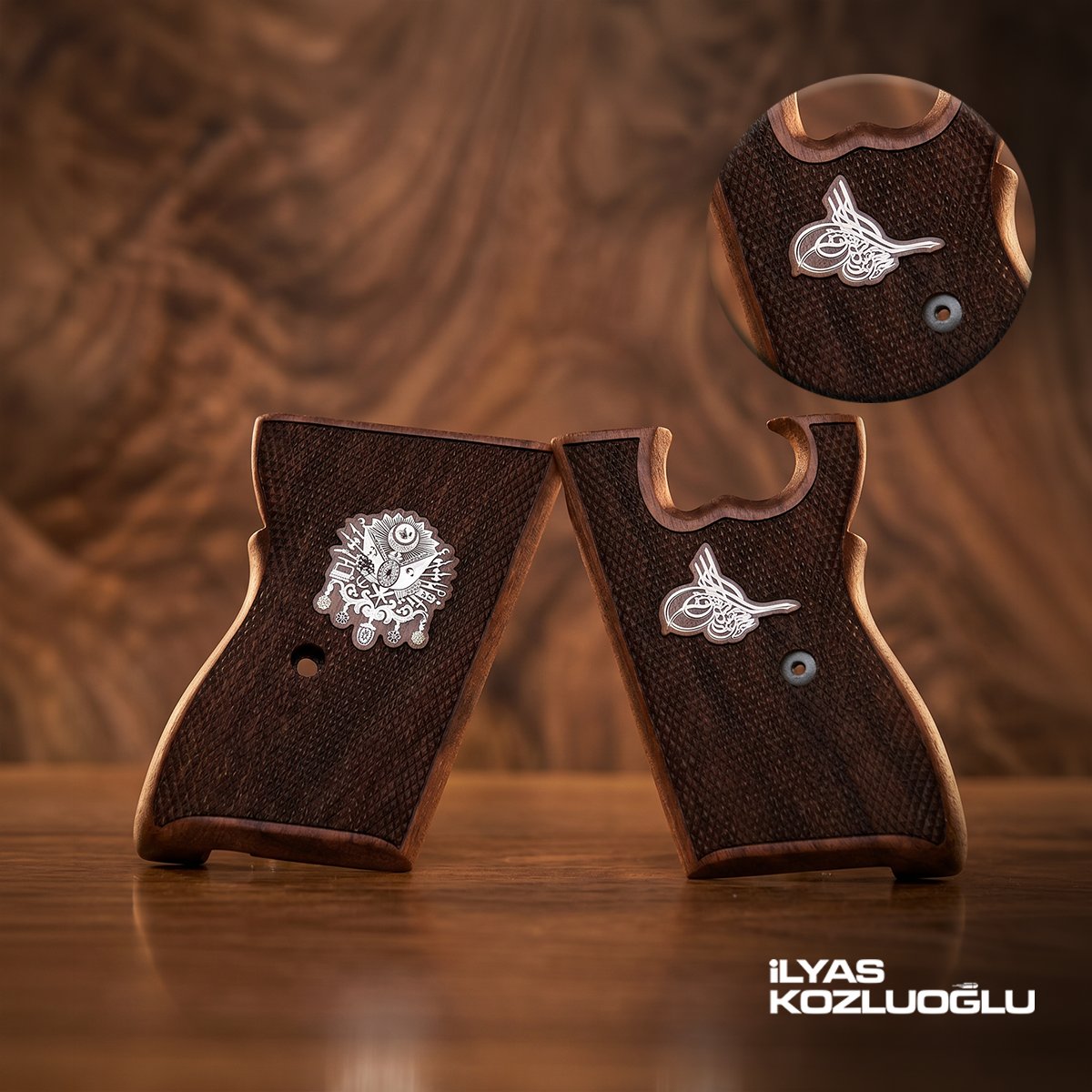 CZ Vzor 50-70 Koyu Ceviz Kabza Tam Yüzey Desen Üzeri Gümüş Renk Tuğralı