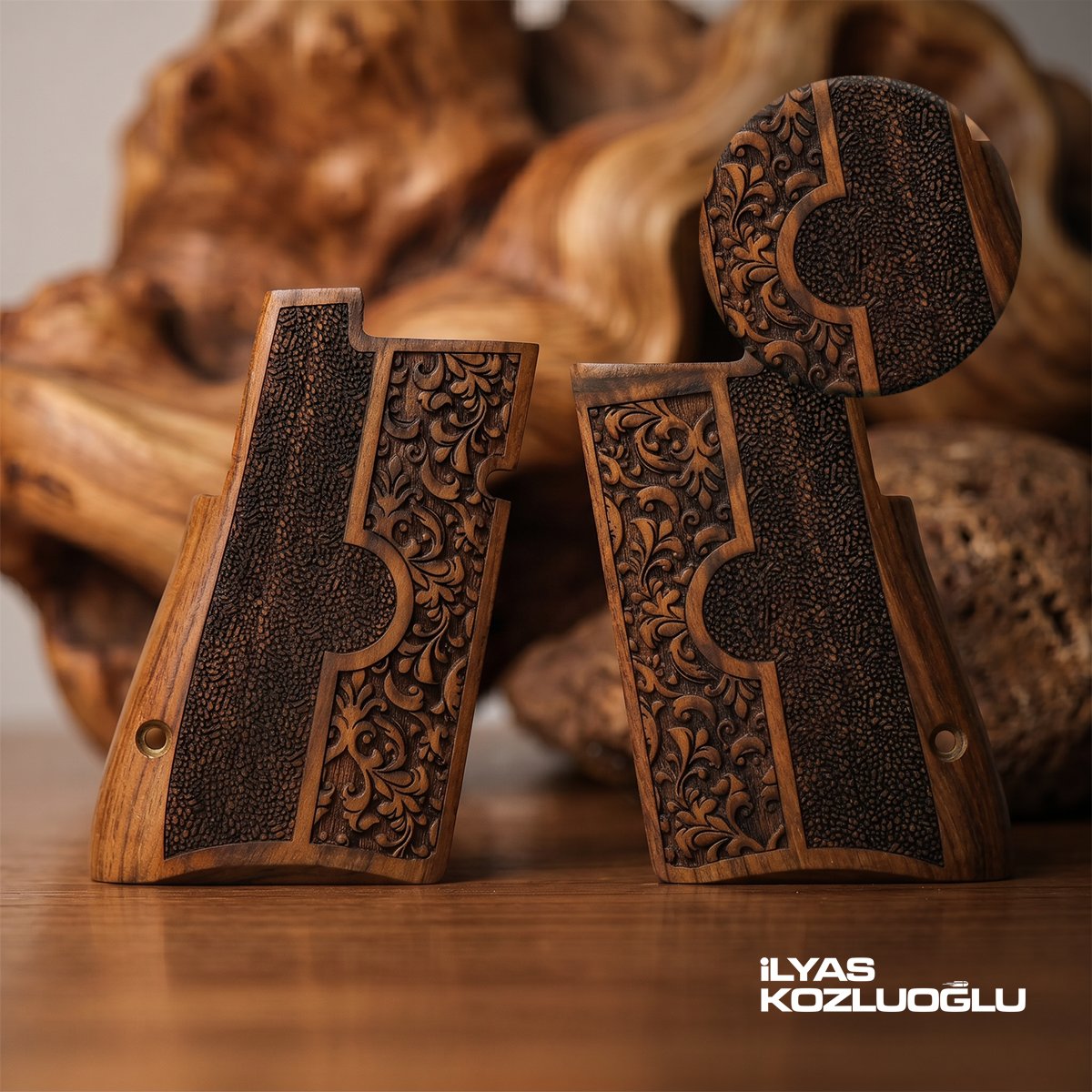 Desert Eagle .357 / .44 / .50 Cal Koyu Ceviz Kabza Tam Yüzey Nokta ve Gravür Desenli Logosuz