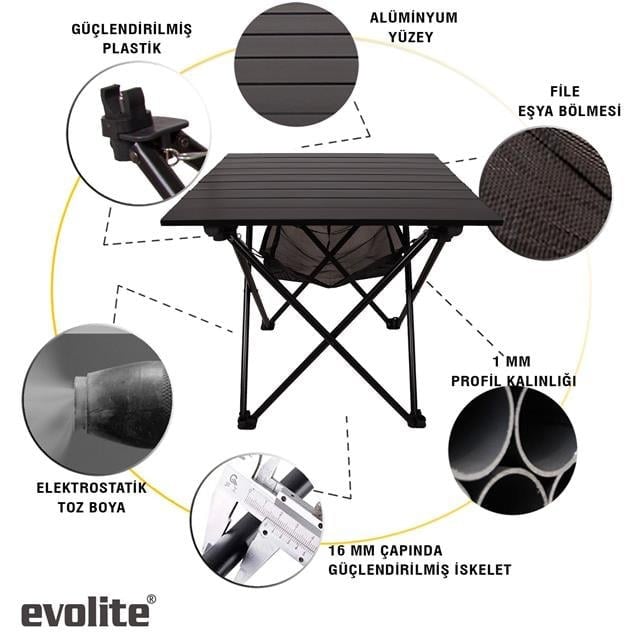 Evolite Naturel Katlanabilir Kamp Masası Orta
