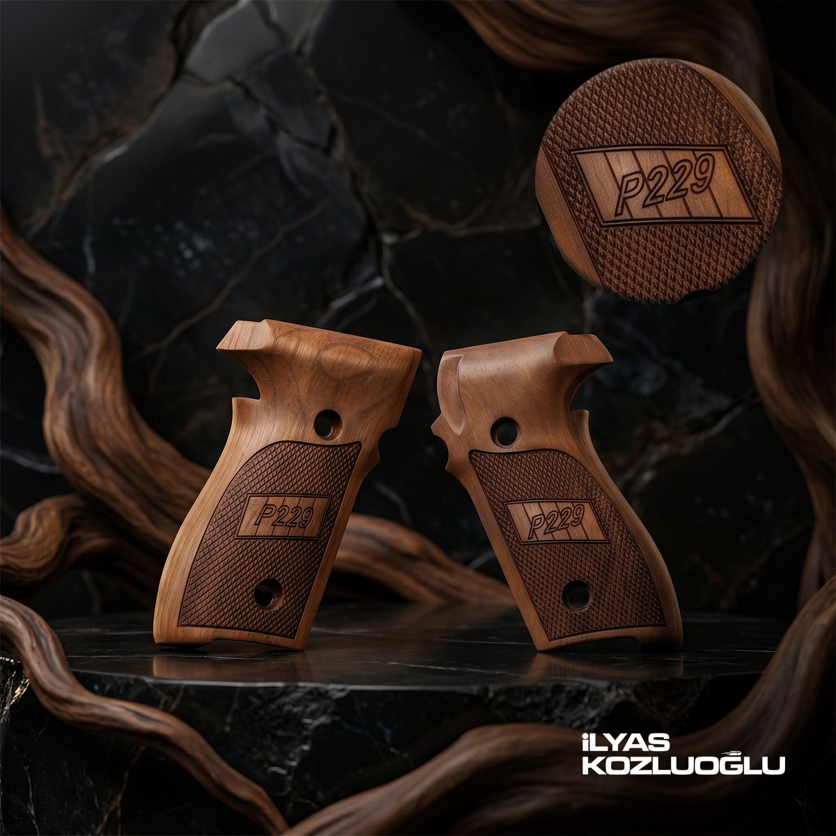 SIG Sauer P228 - P229 Ceviz Kabza Yarım Yüzey Baklava Desen Üzeri P229 Yazılı