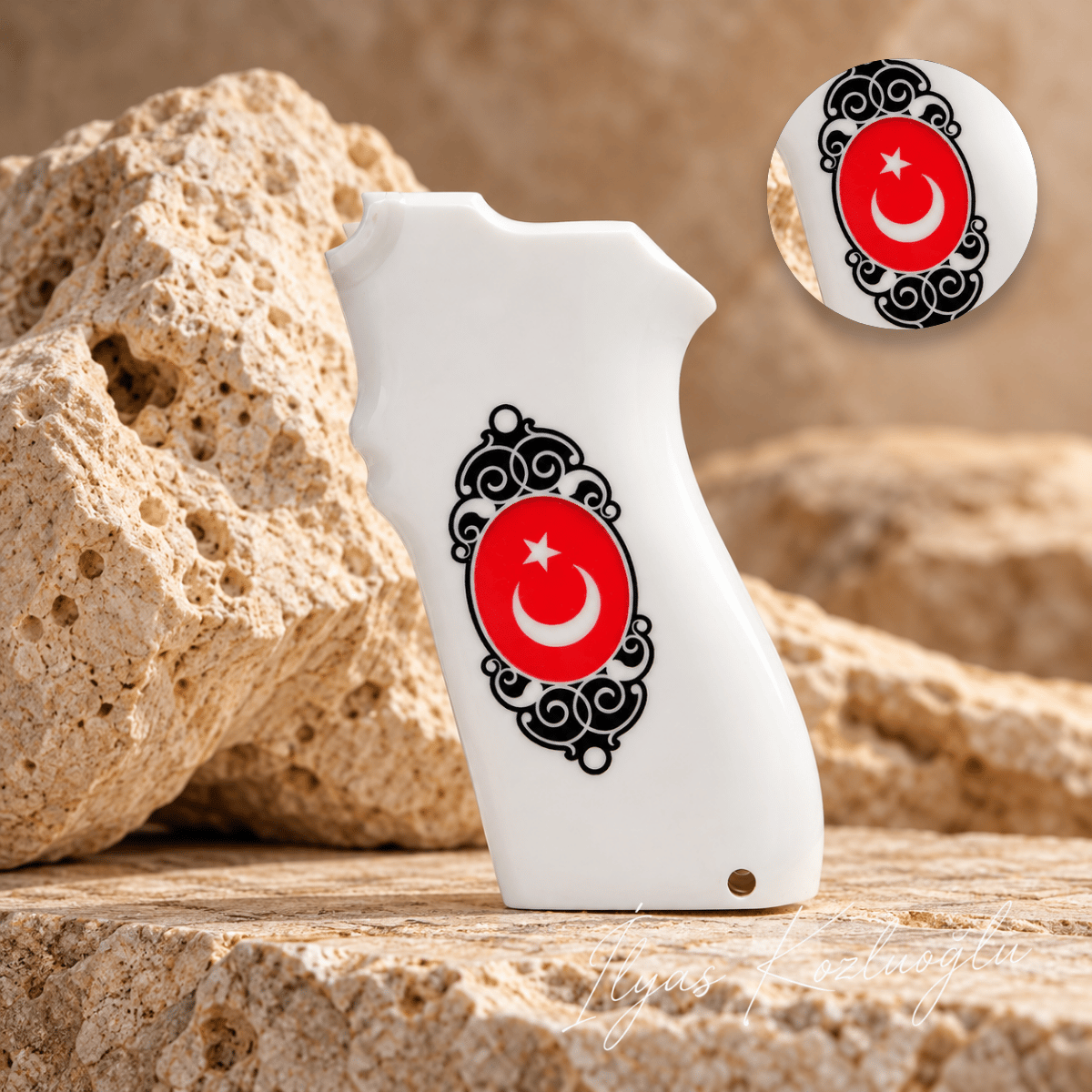 Smith & Wesson 5904 - 5906 Beyaz Pleksi Kabza Yüzey Desensiz Ay Yıldız Tasarım