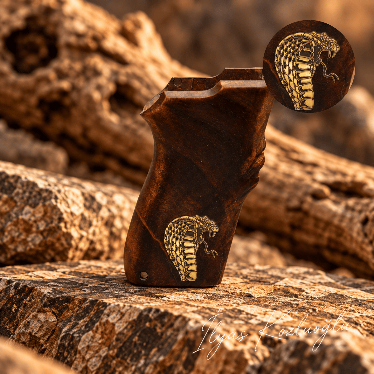 Smith & Wesson 6906 Ceviz Kabza Yüzey Desensiz Sarı Pirinç Kobra Logolu