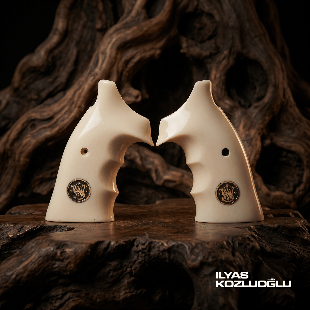 Smith & Wesson K/L Frame Square Butt Fildişi Renk Pleksi Kabza Pirinç Logolu