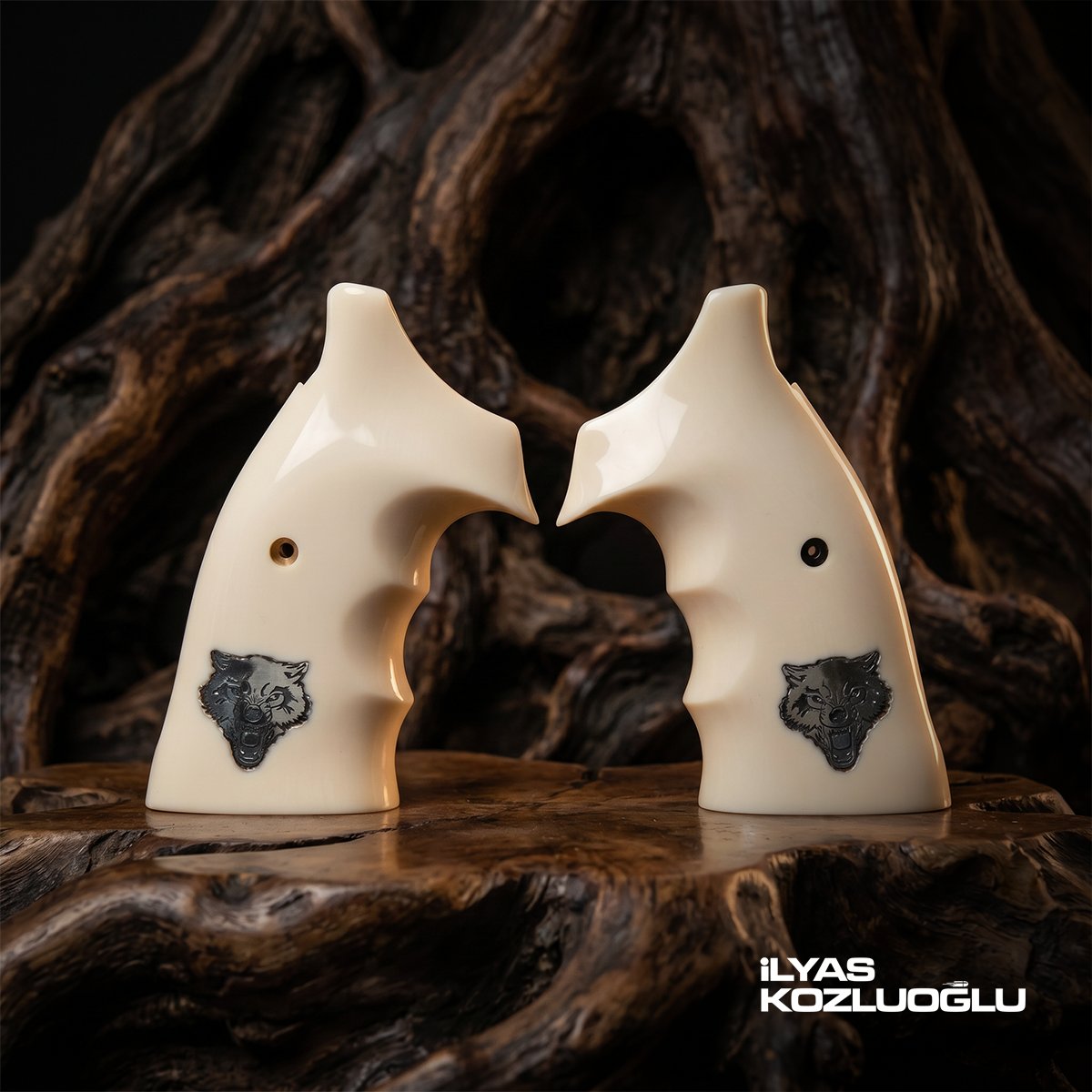 Smith & Wesson K/L/X Frame Round Butt Fildişi Pleksi Kabza Gümüş Kurt Kafası Logolu