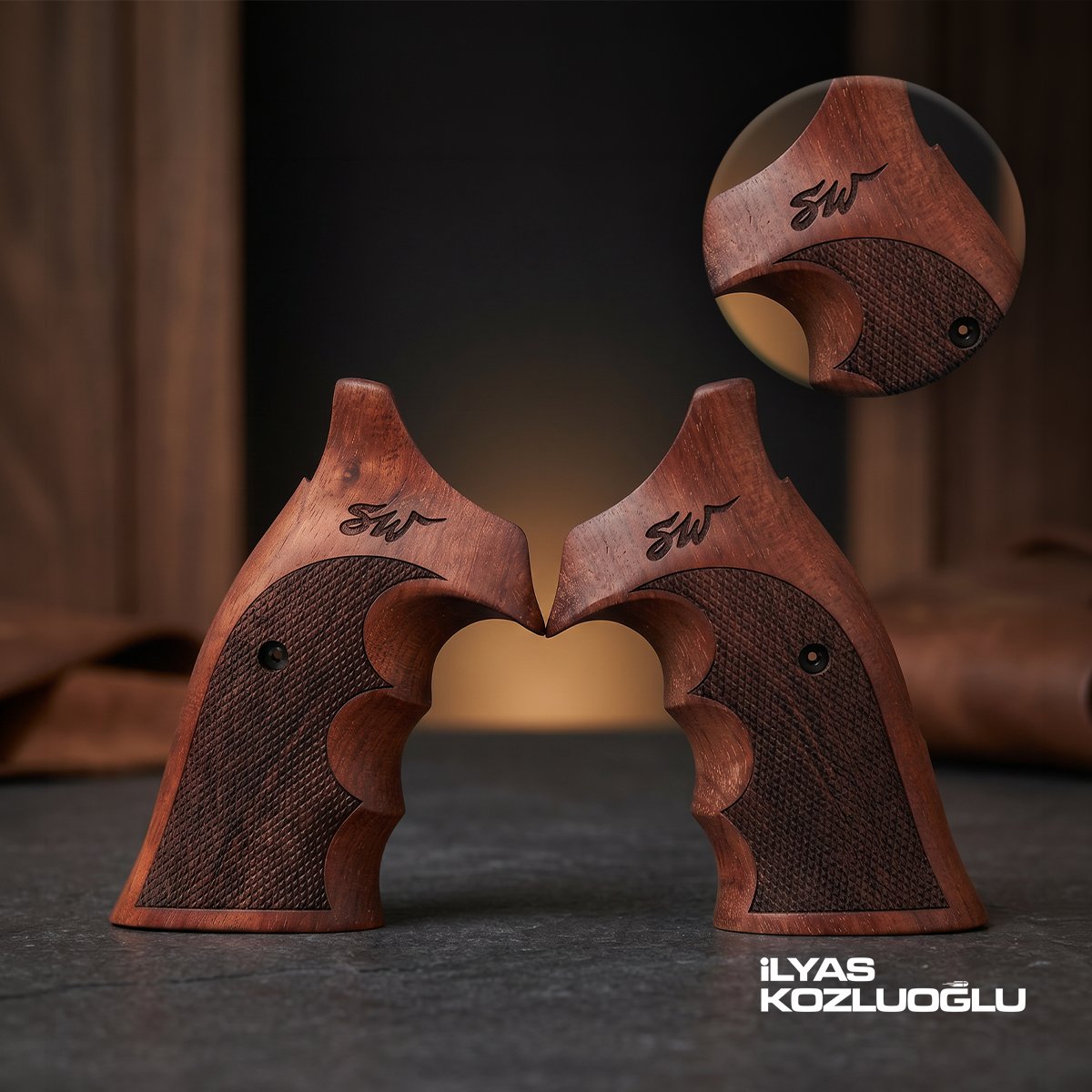 Smith & Wesson K/L/X Frame Round Butt Gül Ağacı Kabza Lazer Logolu