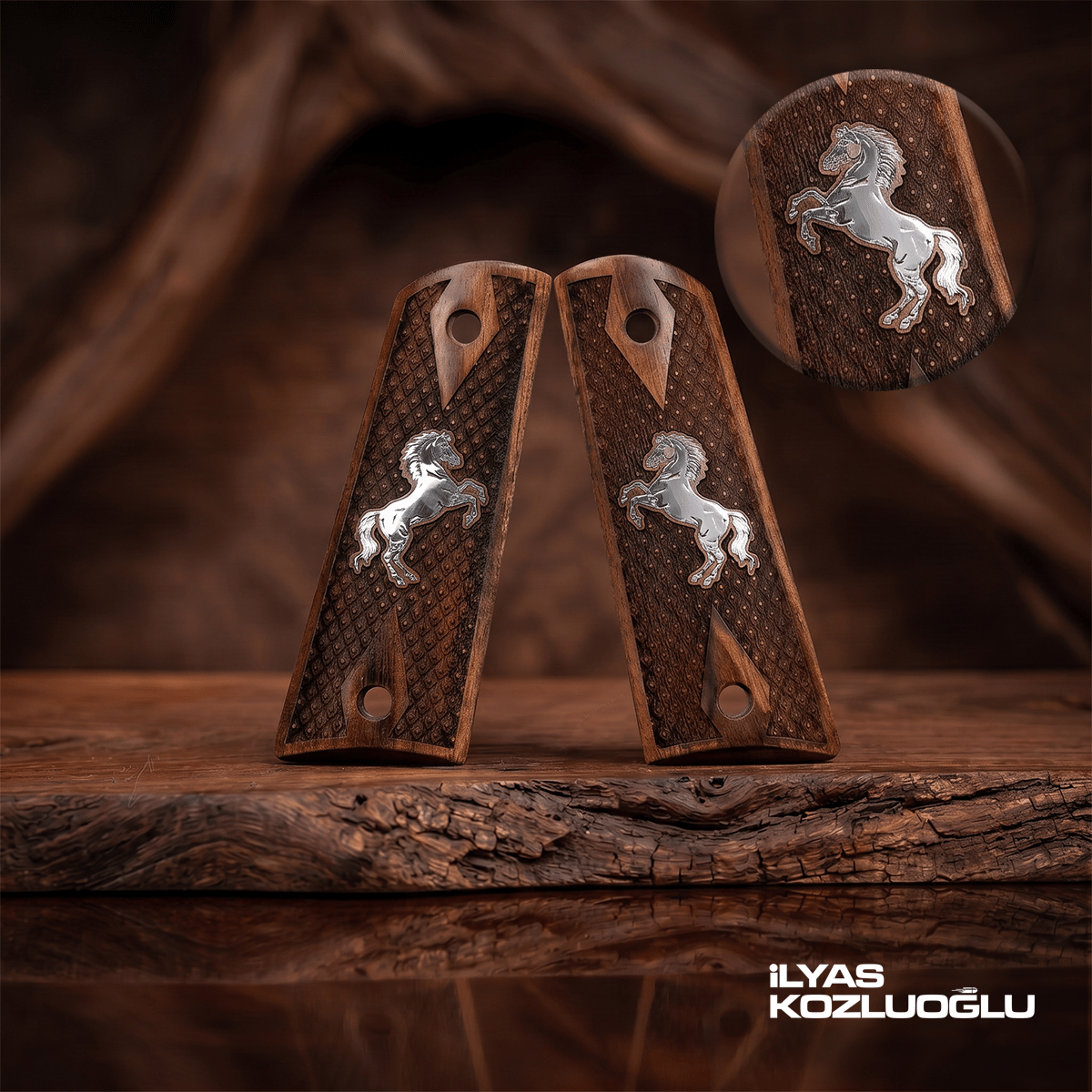 Tisaş Zig M 1911 Koyu Ceviz Kabza Tam Baklava Desenli Gümüş At Logolu