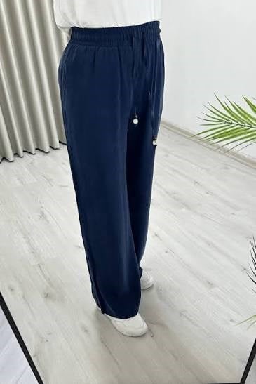 Beli Lastikli Bol Paça Pantolon Lacivert