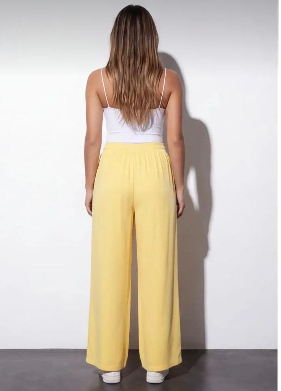 Beli Lastikli Bol Paça Pantolon Sarı