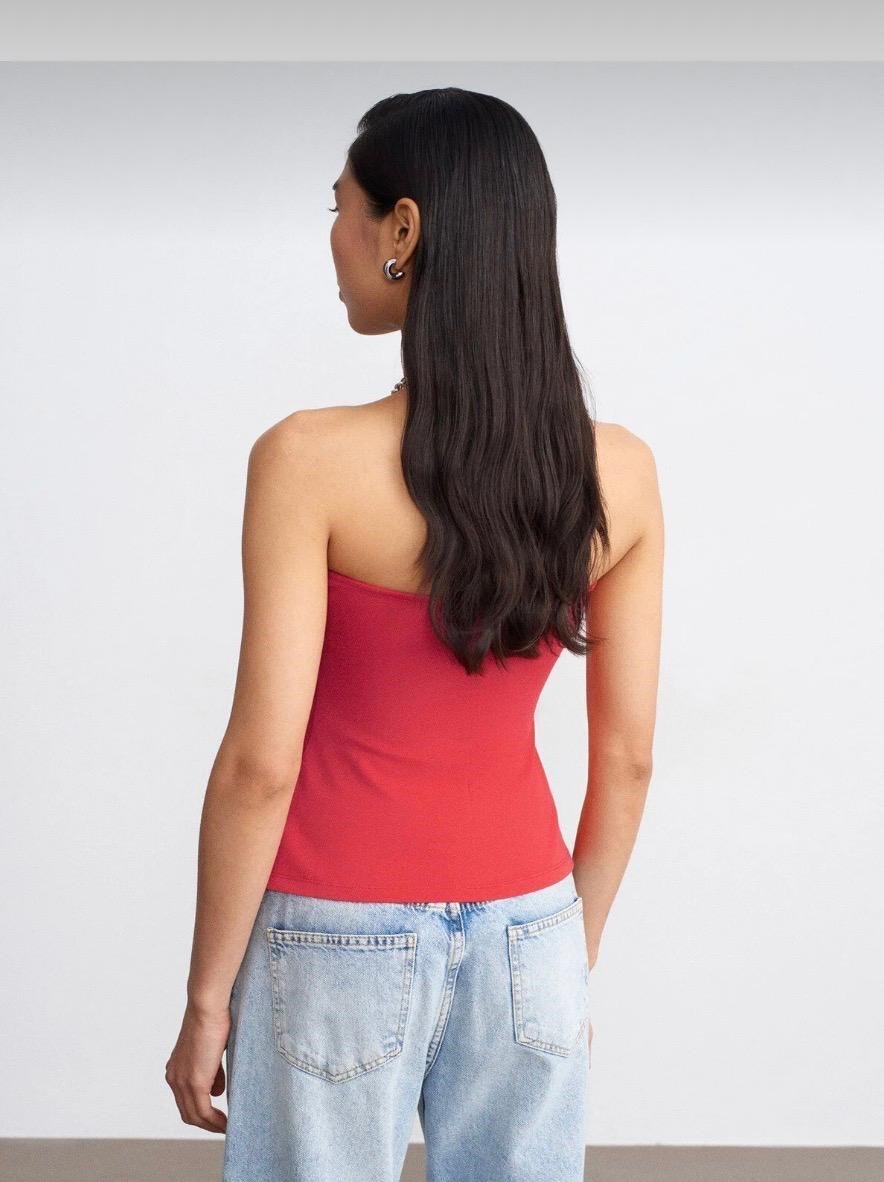 kırmızı  straplez korse crop
