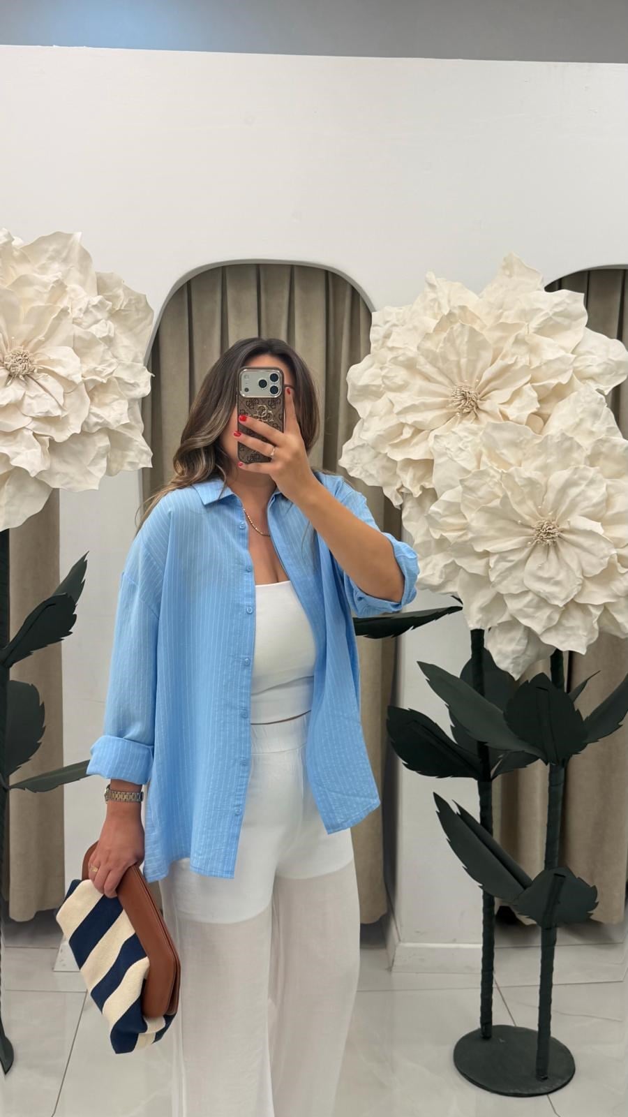 Mavi Çizgili Oversize Gömlek