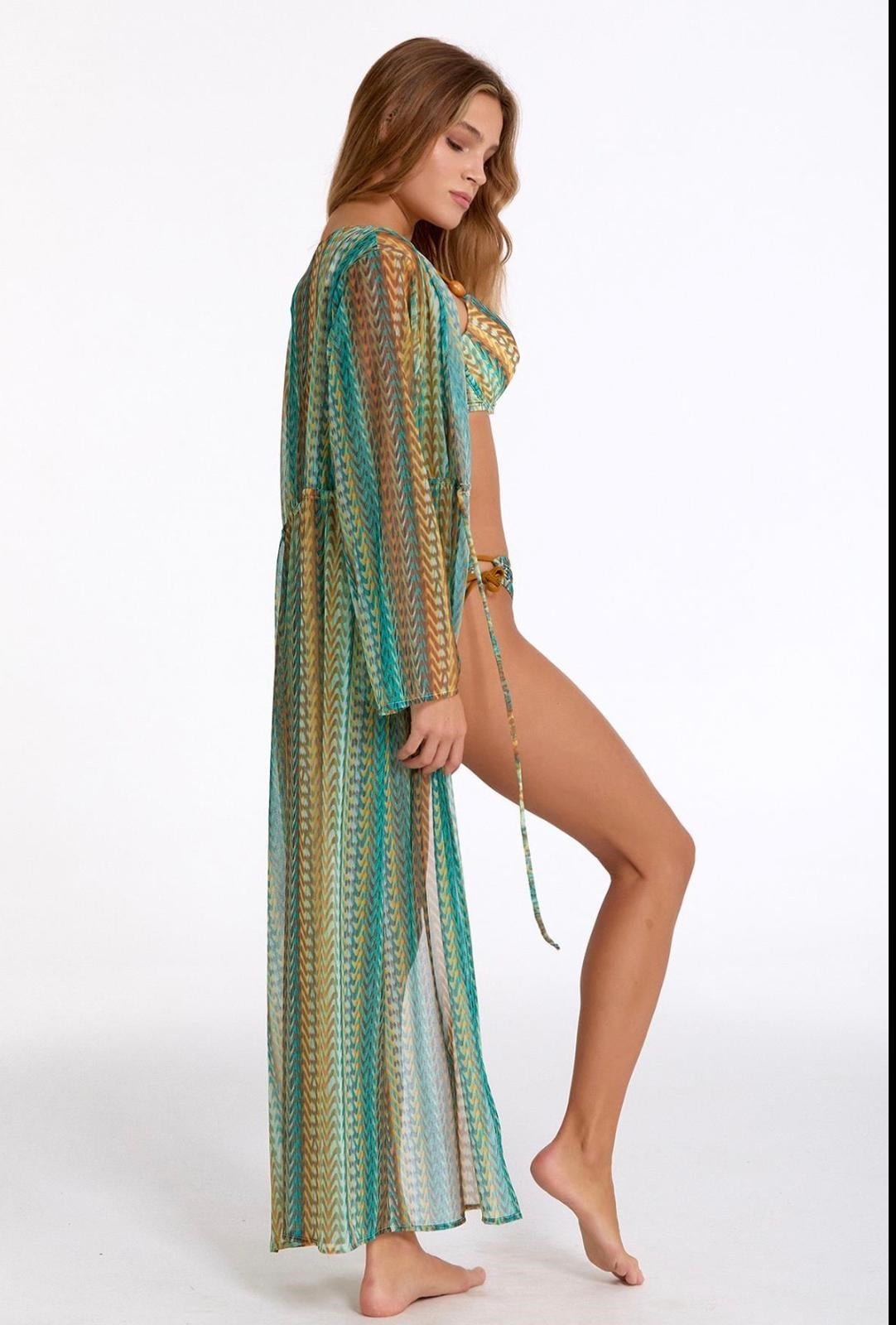 önü açık ebruli-kahverengi uzun kaftan