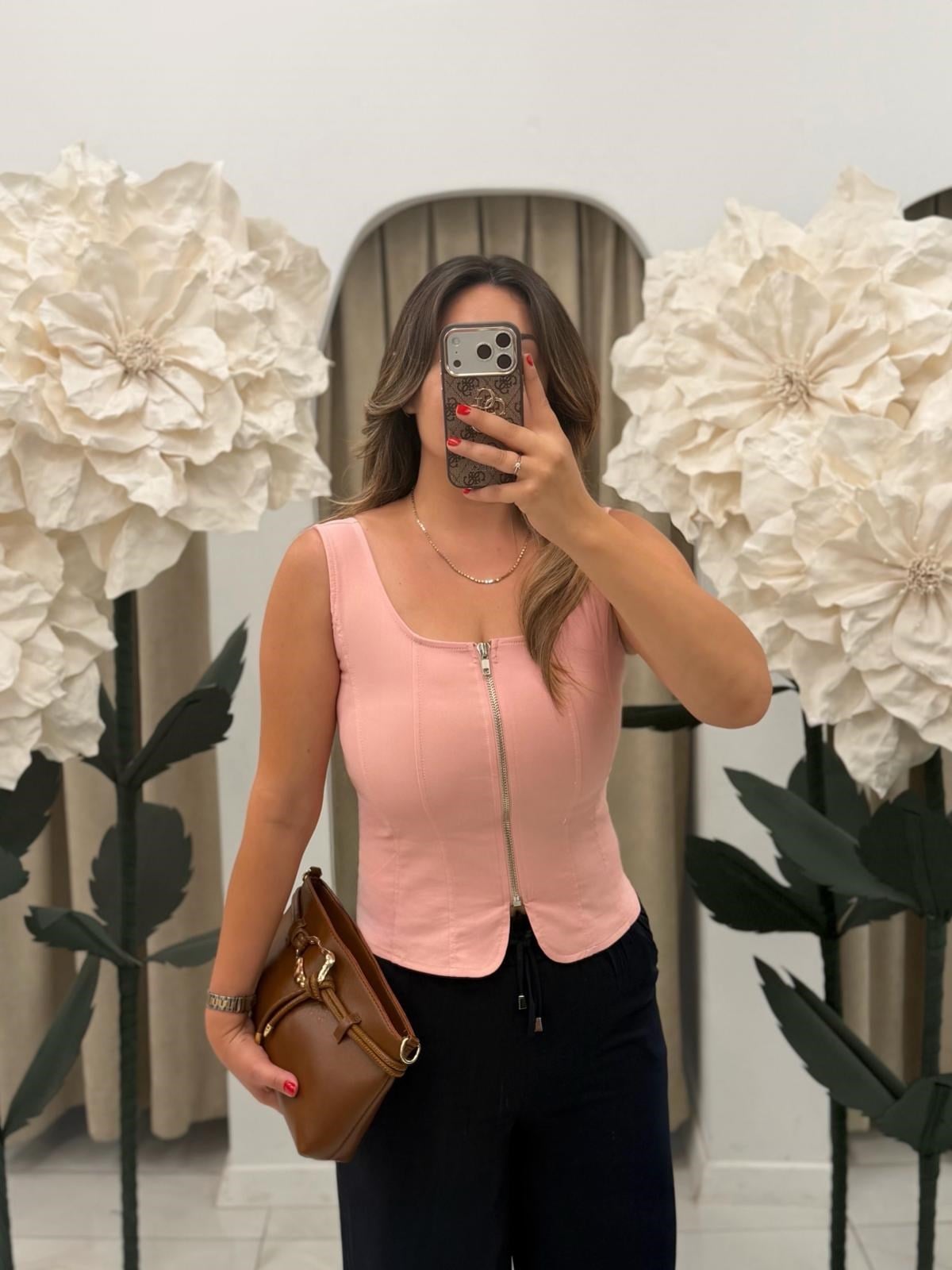 pembe fermuarlı bluz
