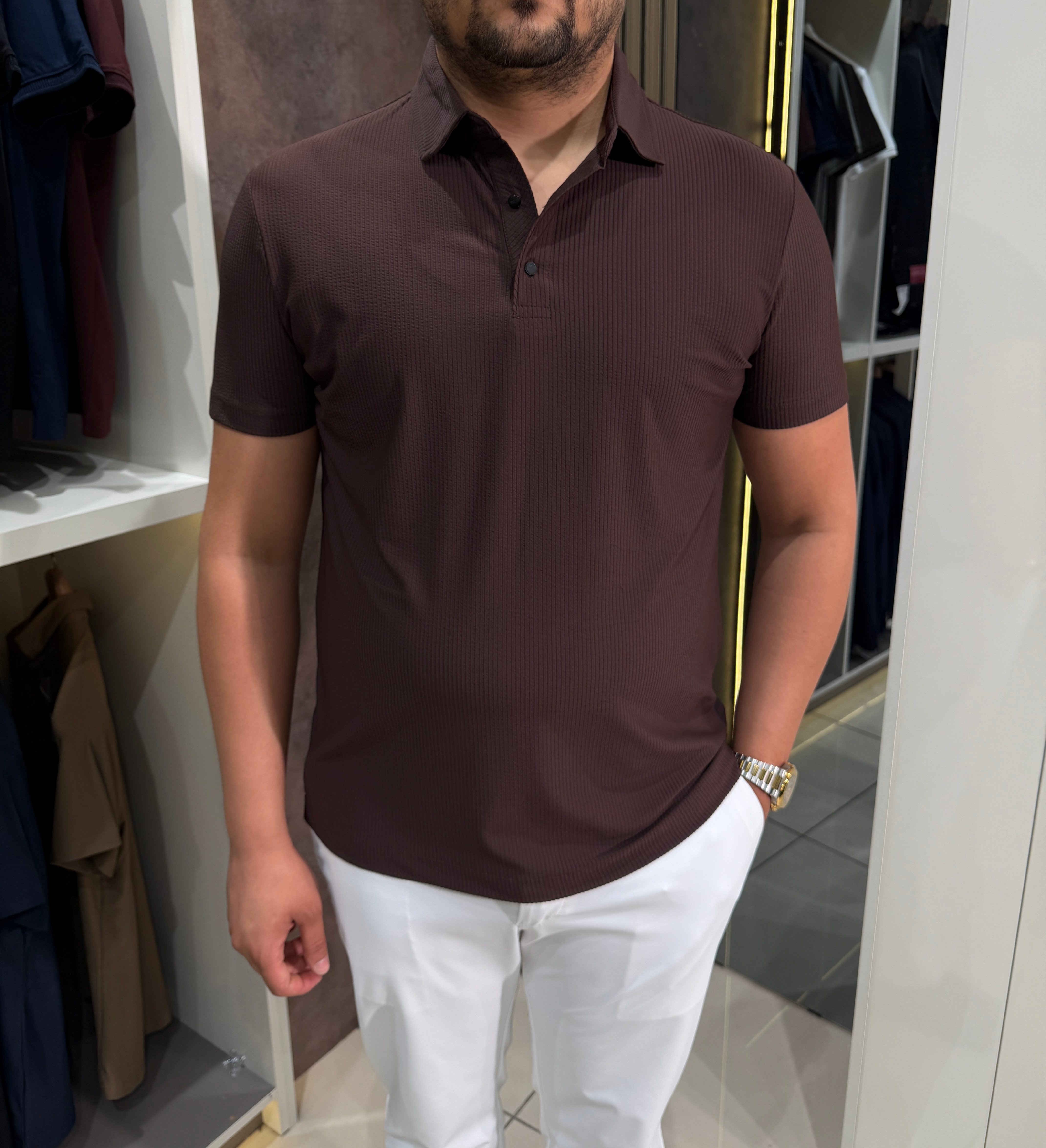 Fitilli Polo Yaka T-shirt | Kahve