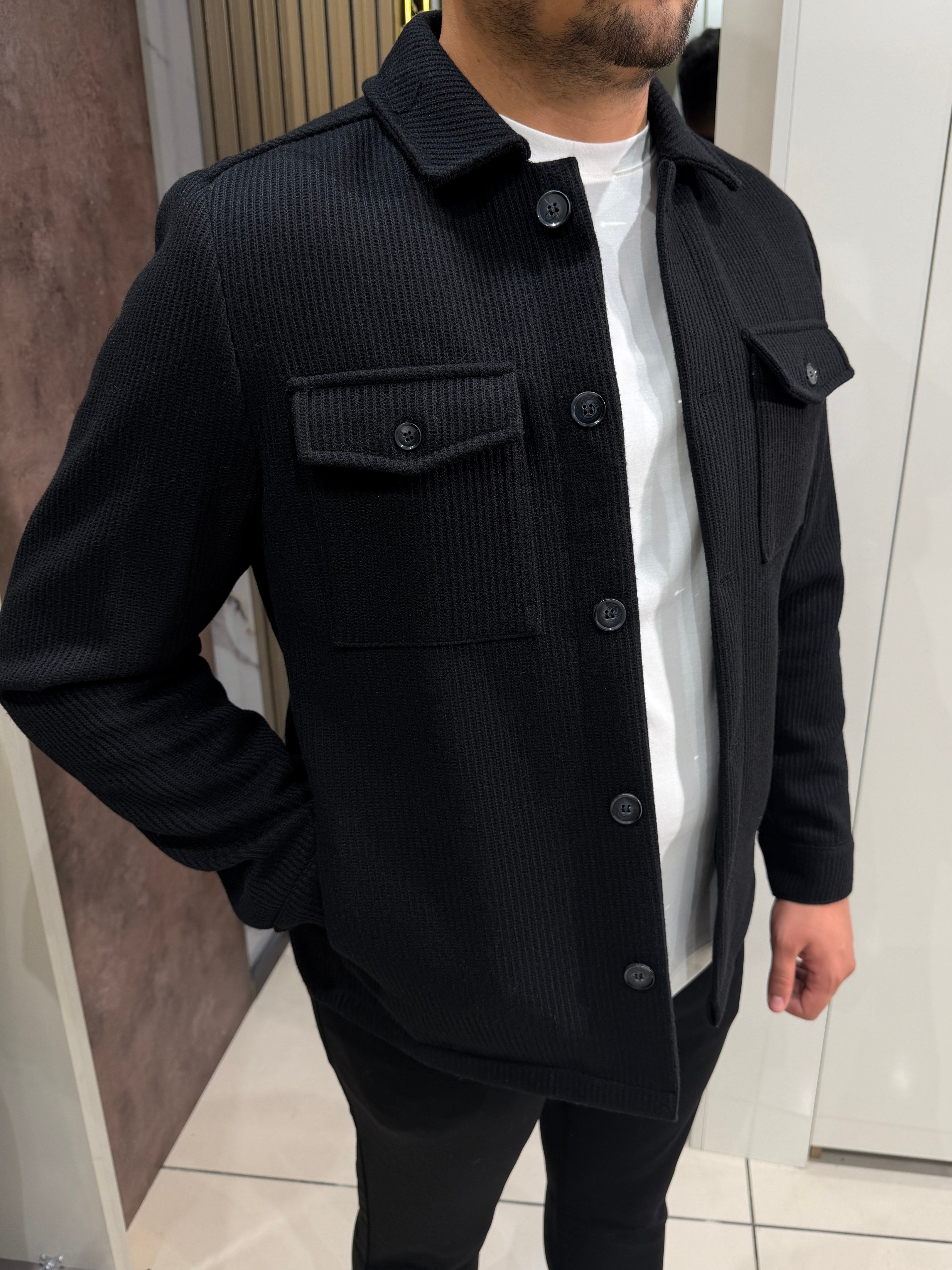 Fitilli Triko Ceket | Siyah