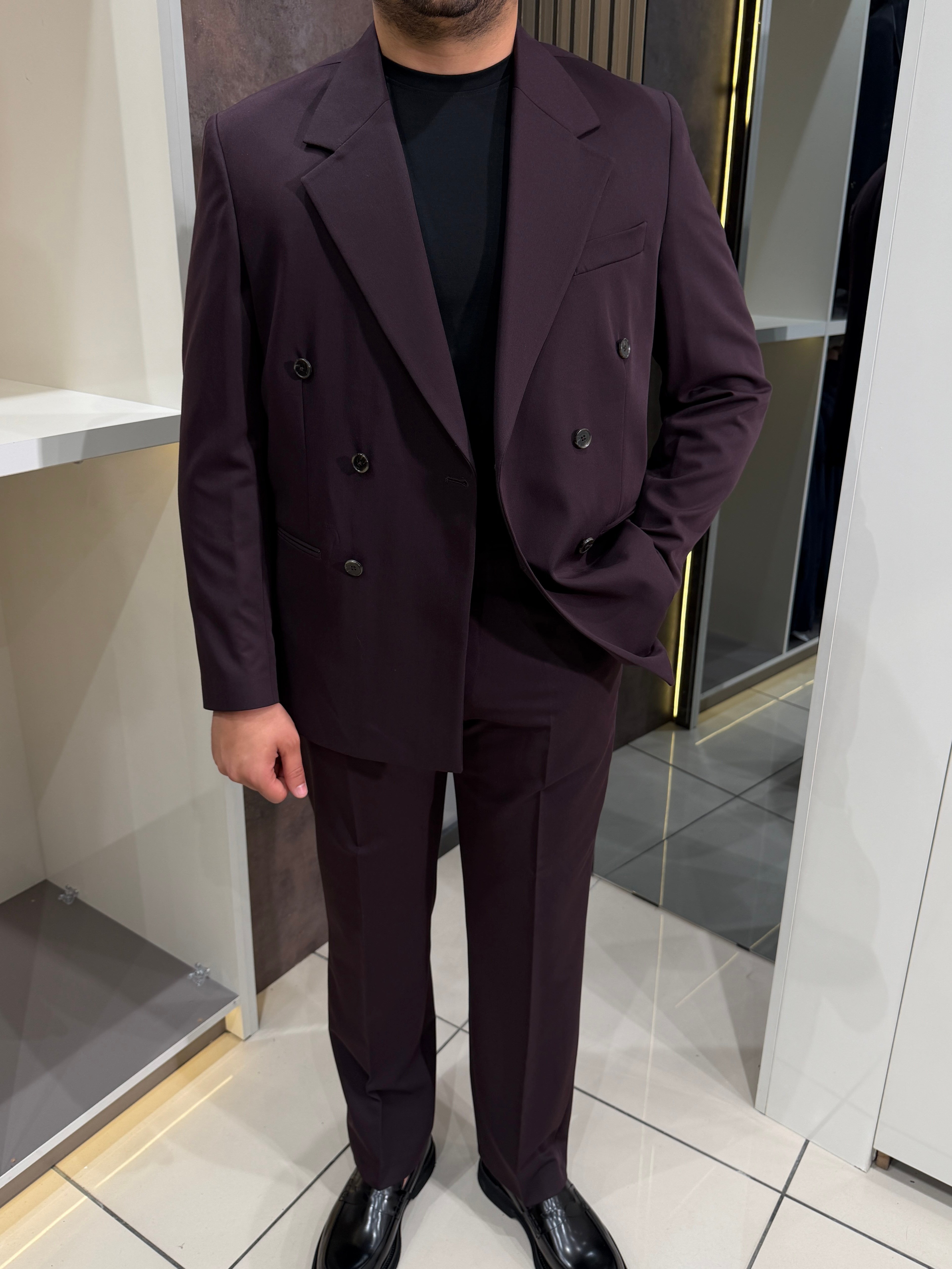 Loose Fit Kruvaze Takım | Mürdüm