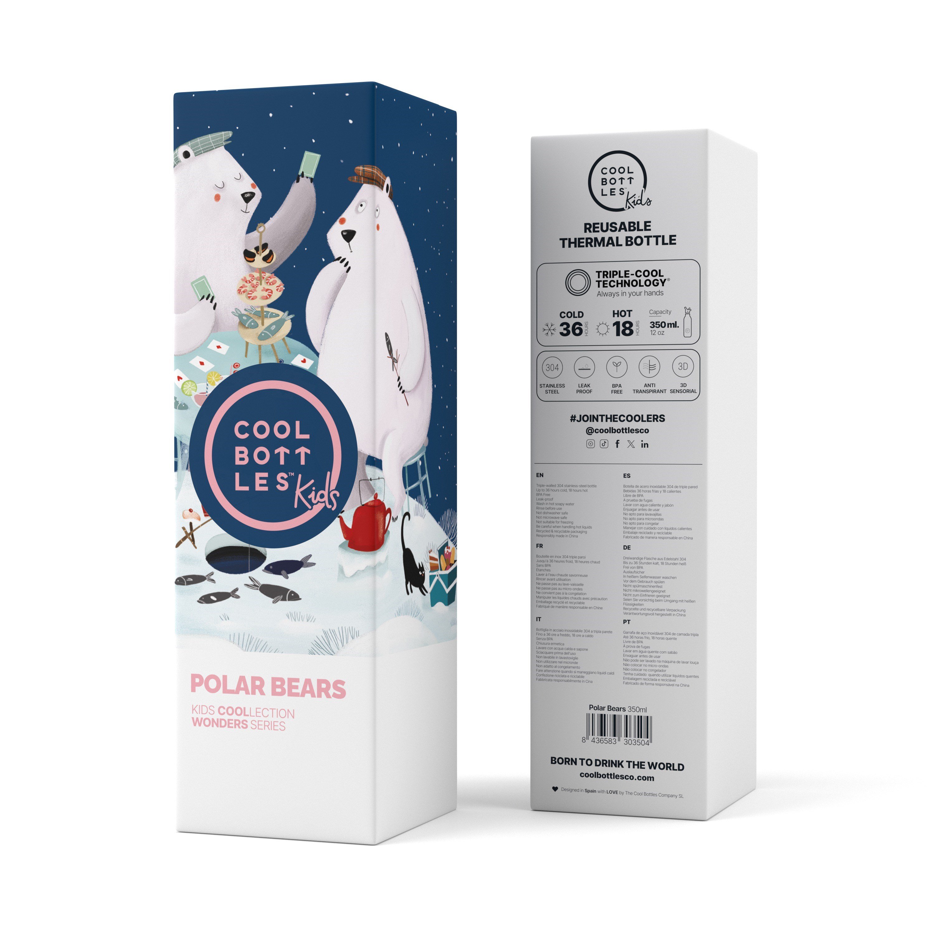 Cool Bottles Paslanmaz Çelik Suluk - The Kids Bottle - Polar Bears 350ml-CBBK35PB
