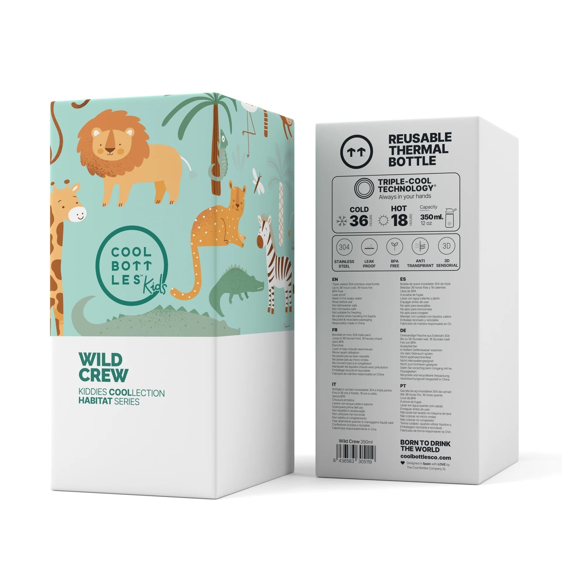 Cool Bottles Paslanmaz Çelik Suluk -  The Kiddie Bottle - Little Wheels 350ml-CBKD35LW