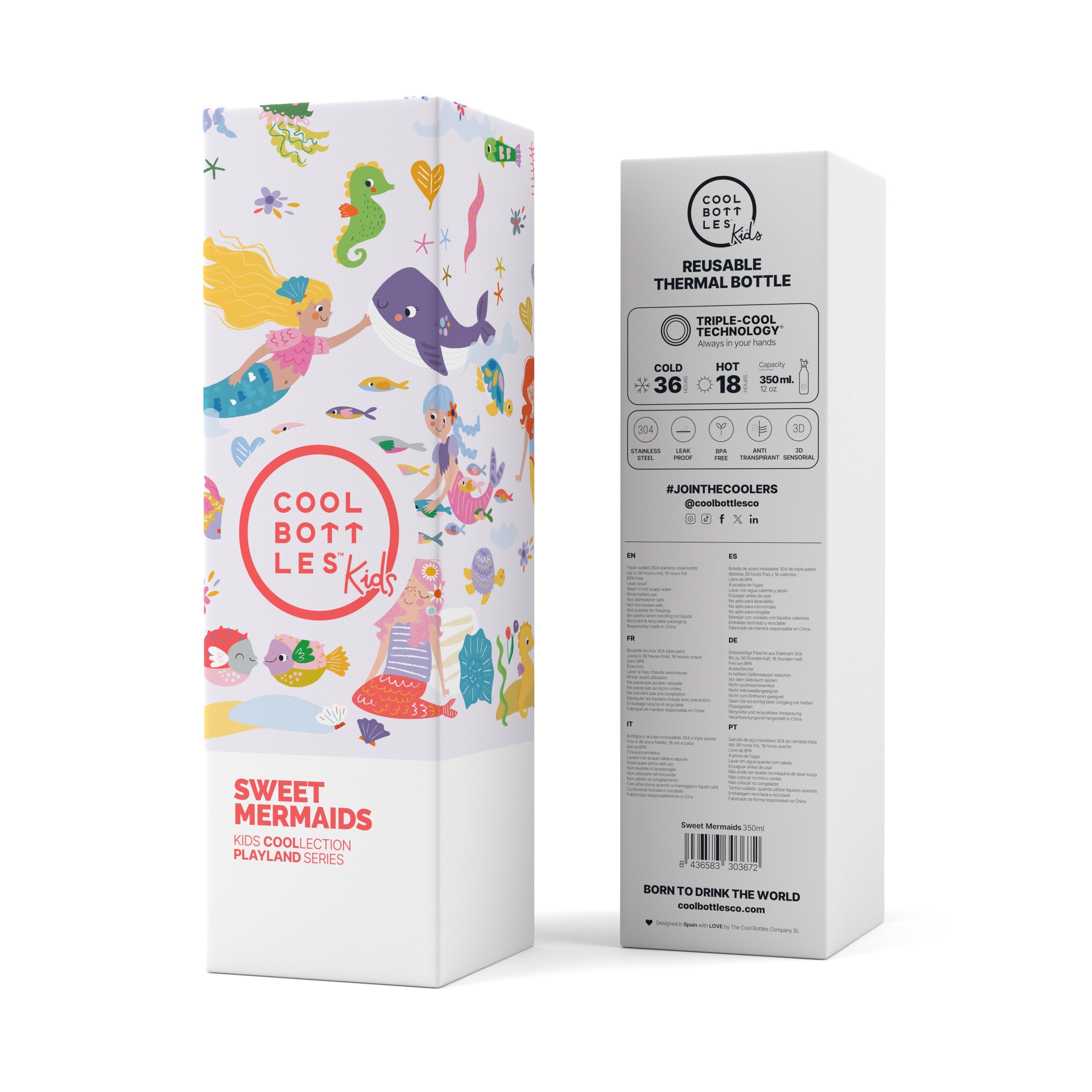 Cool Bottles Paslanmaz Çelik Suluk - The Kids Bottle - Sweet Mermaids 350ml
