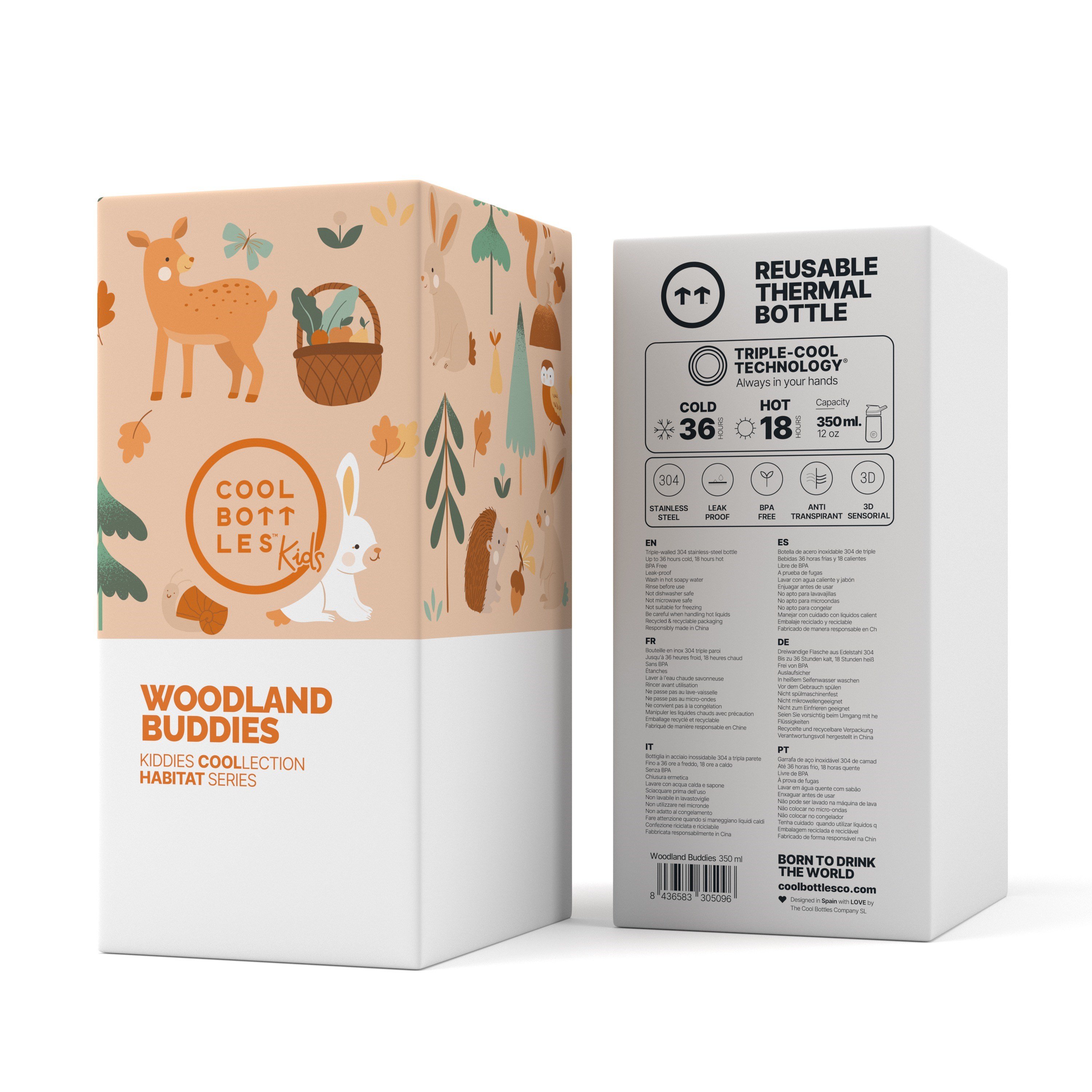 Cool Bottles Paslanmaz Çelik Suluk - The Kiddie Bottle - Woodland Buddies 350ml-CBKD35WB