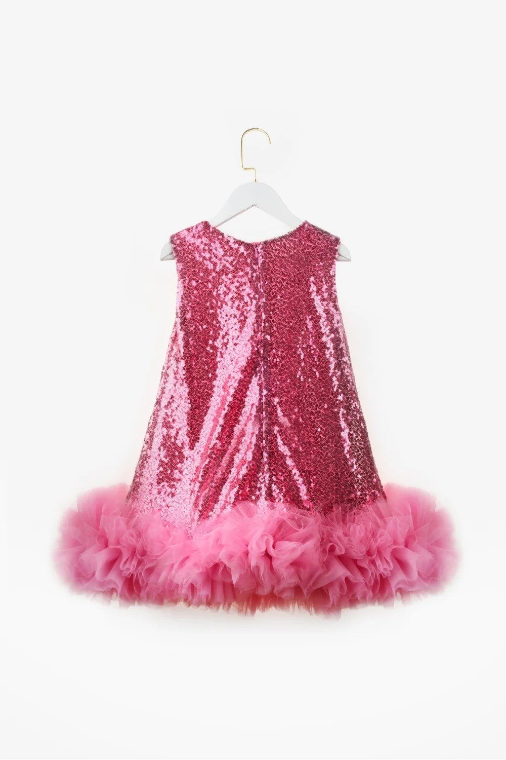 Le Mabelle Fuşya Fırfır Detaylı Pullu Kız Bebek Elbise