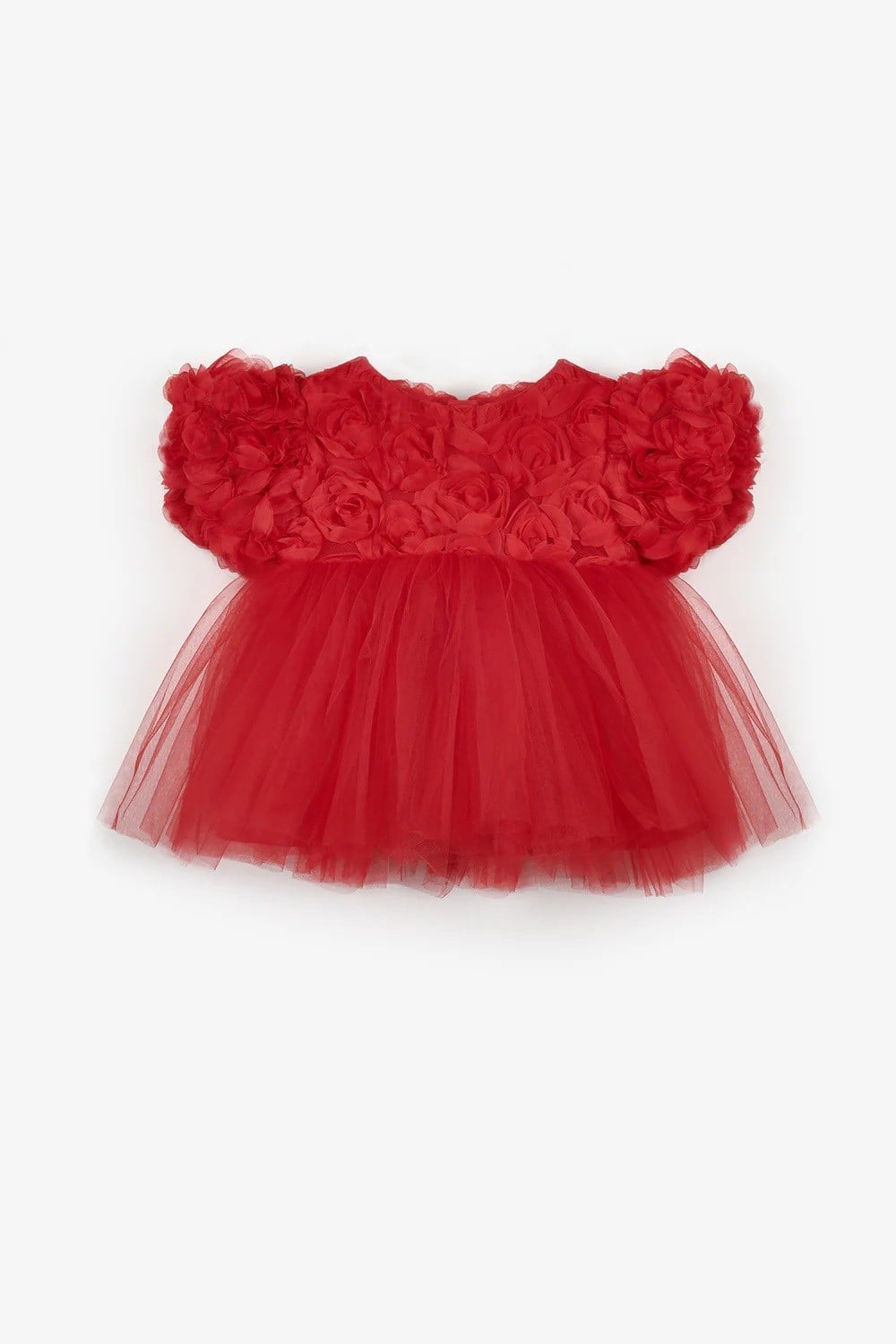 Le Mabelle Kırmızı Gül Detaylı Kız Bebek Elbise 