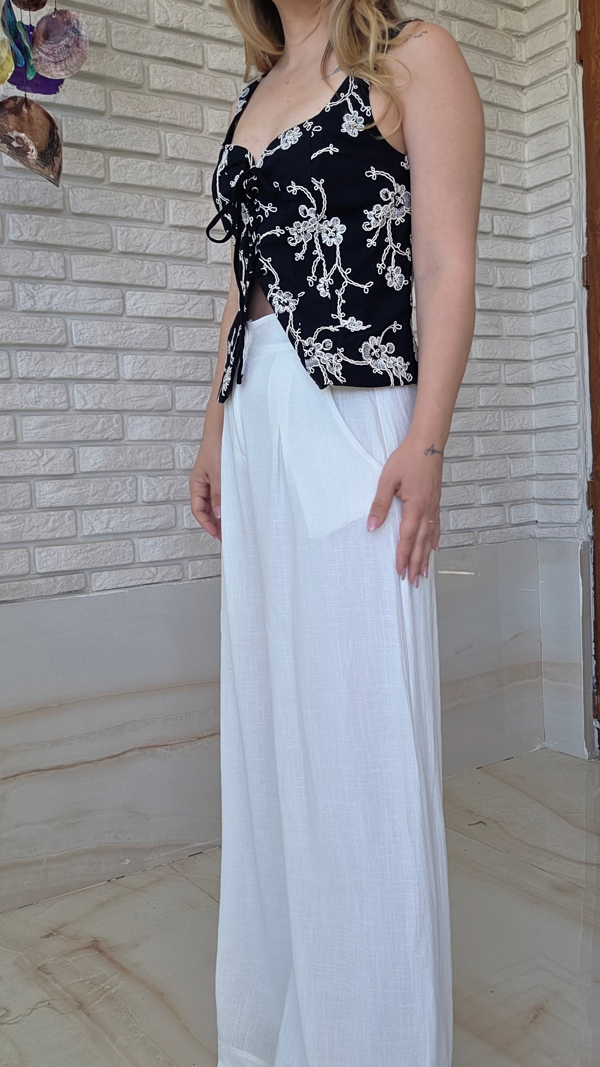 Astarlı Beyaz Pantolon