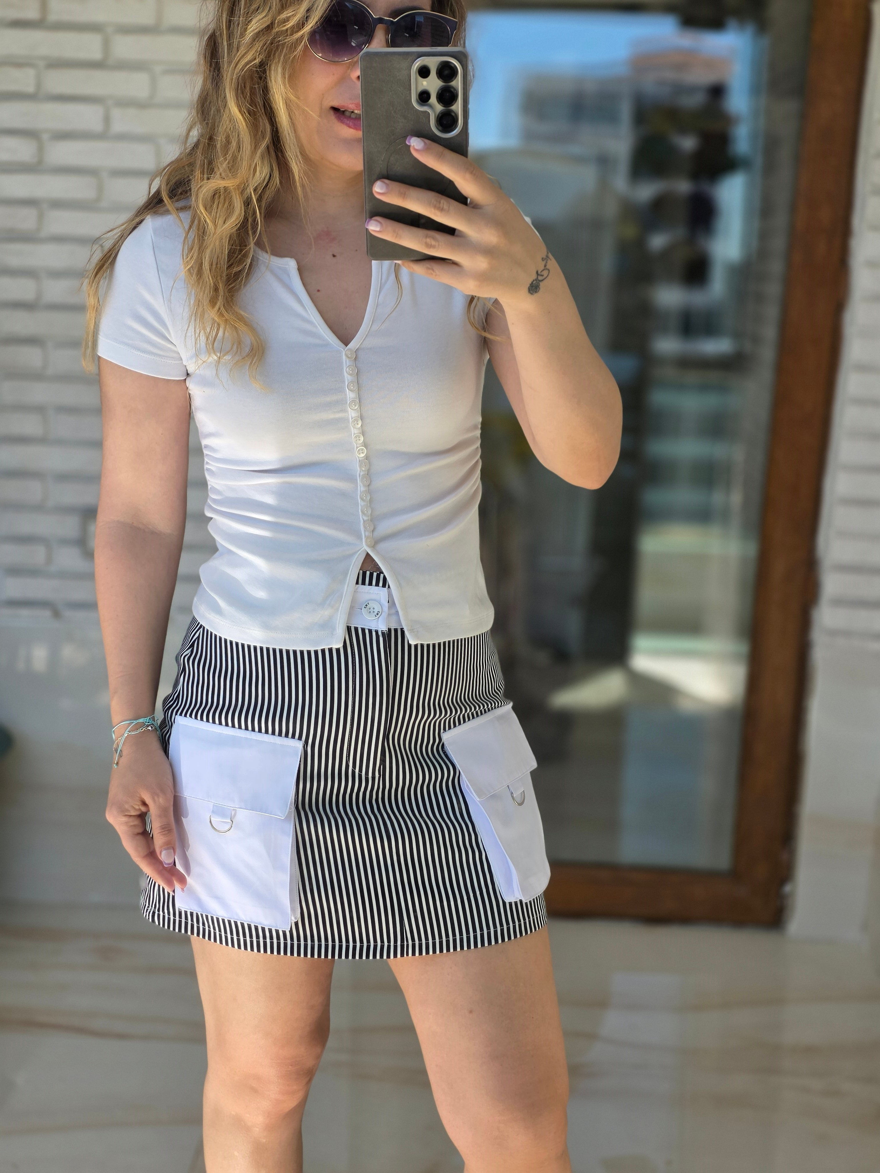 Çizgili Şortlu Mini Tasarım Etek
