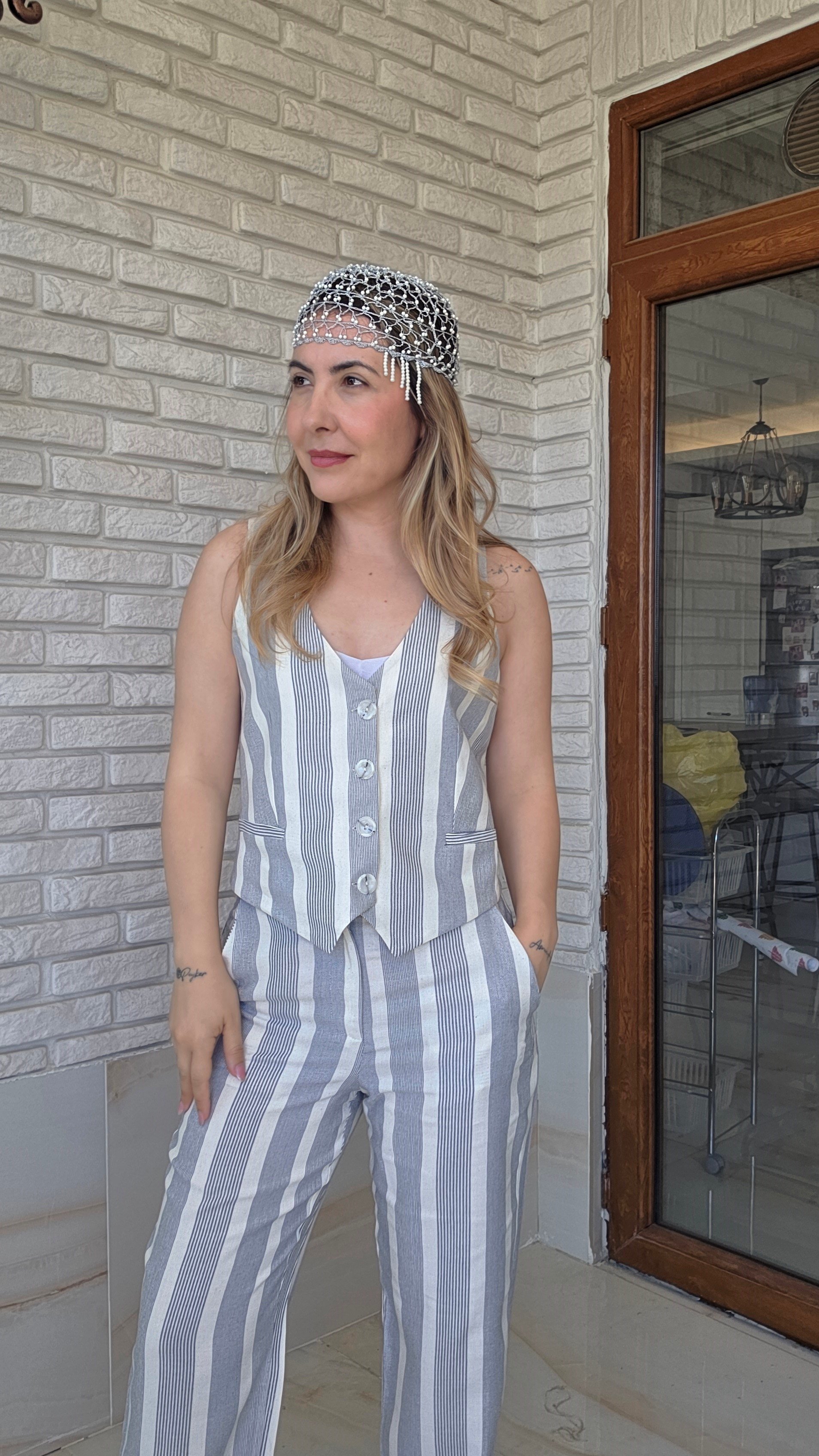 Çizgili Yelek Takım 