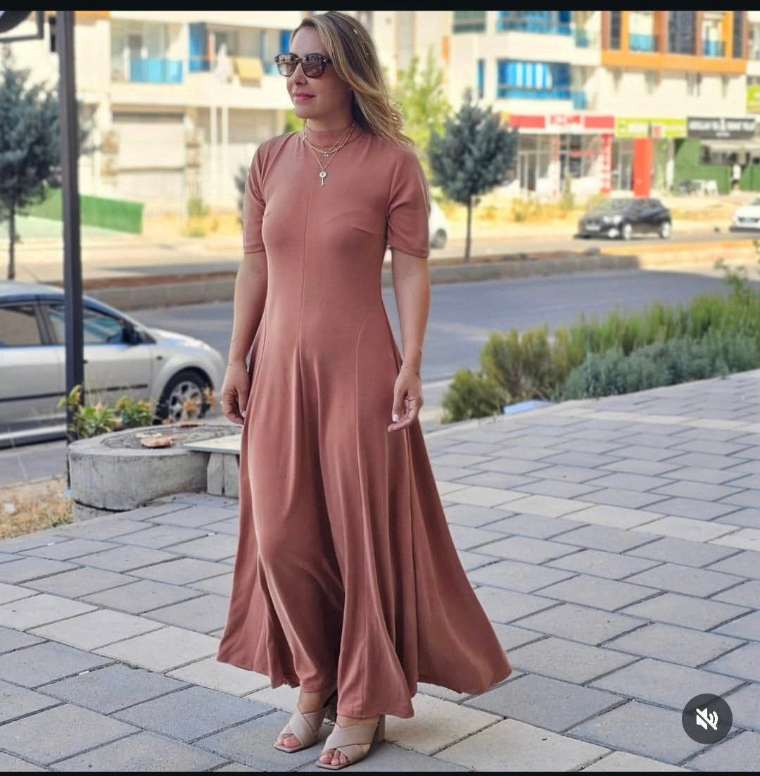 Tensel Somon Rengi Uzun Elbise
