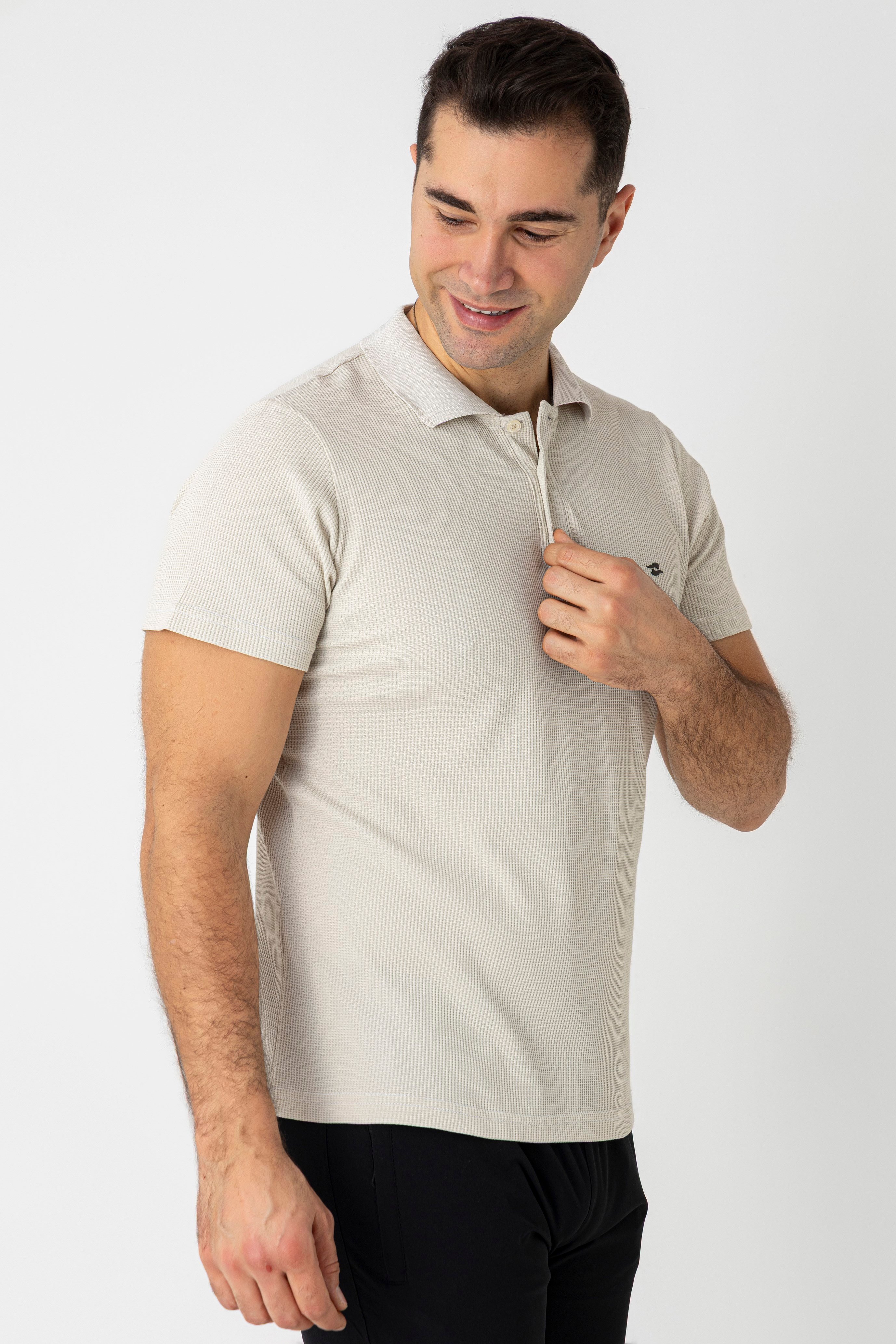 CROZWİSE PAMUK PİKE WAFFLE POLO YAKA T.SHİRT BEJ