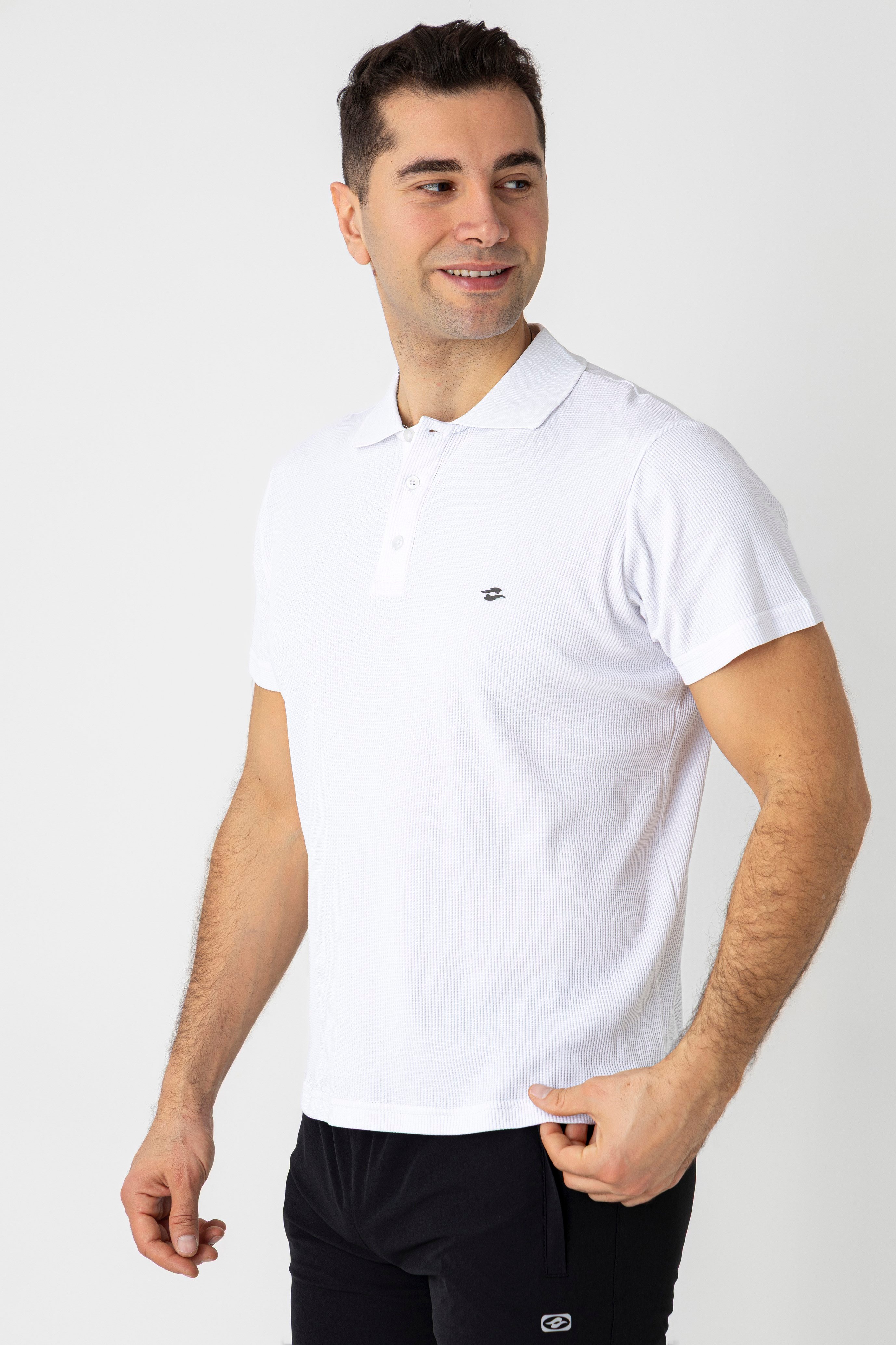 CROZWİSE PAMUK PİKE WAFFLE POLO YAKA T.SHİRT BEYAZ